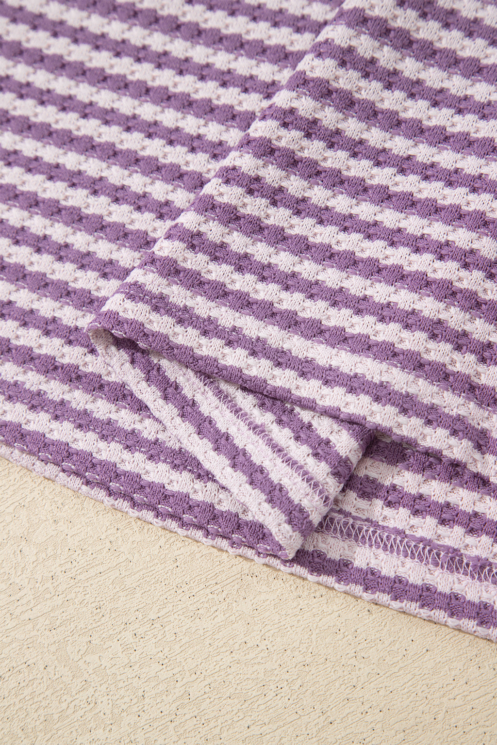 Purple Stripe Breathable Textured Knit Short 2pcs Set