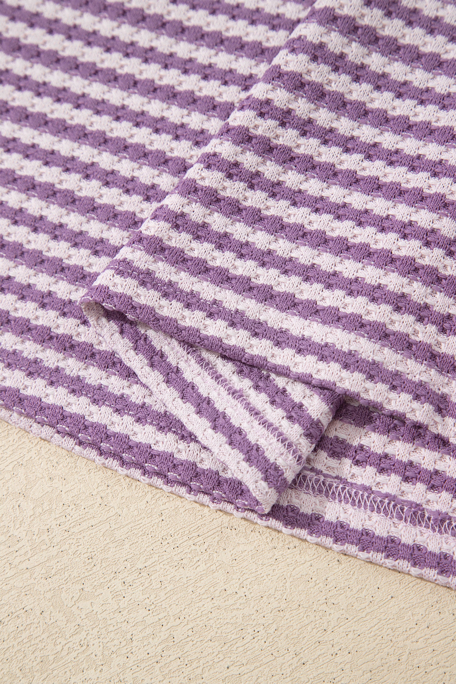Purple Stripe Breathable Textured Knit Short 2pcs Set