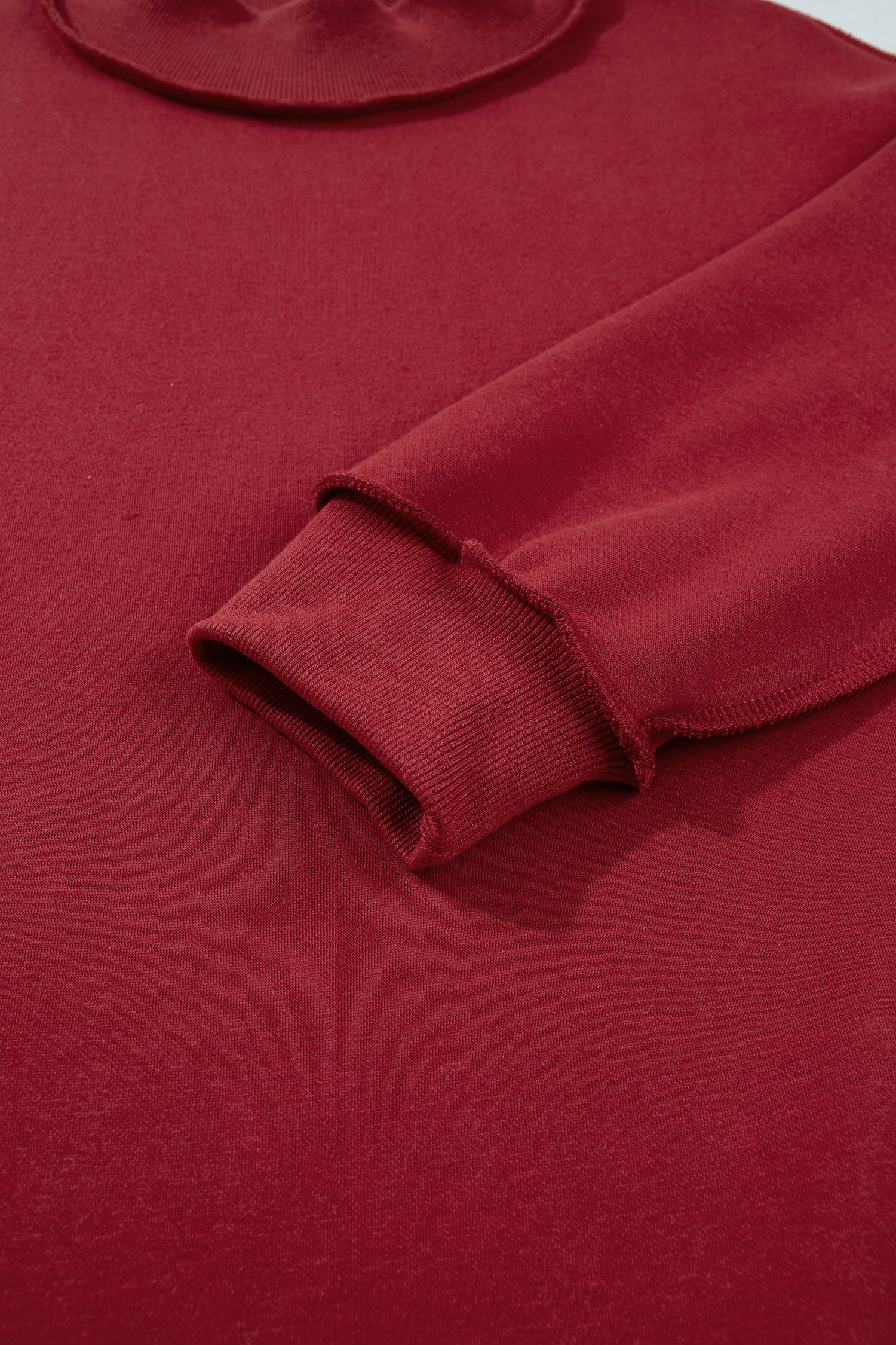 Red Dahlia Oversize Drop Shoulder Reversible Mock Neck Sweatshirt