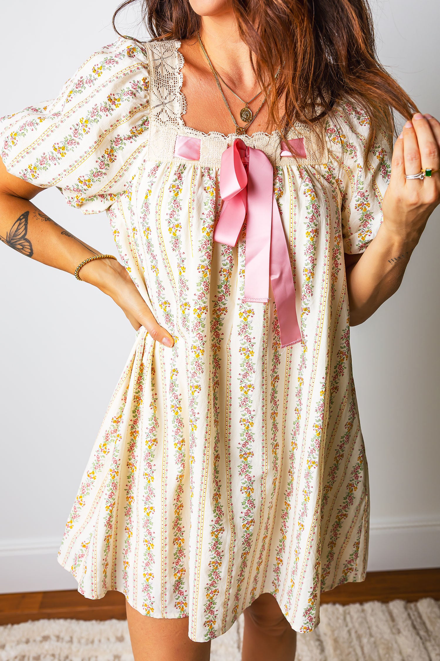 Floral Print Square Neck Mini Dress