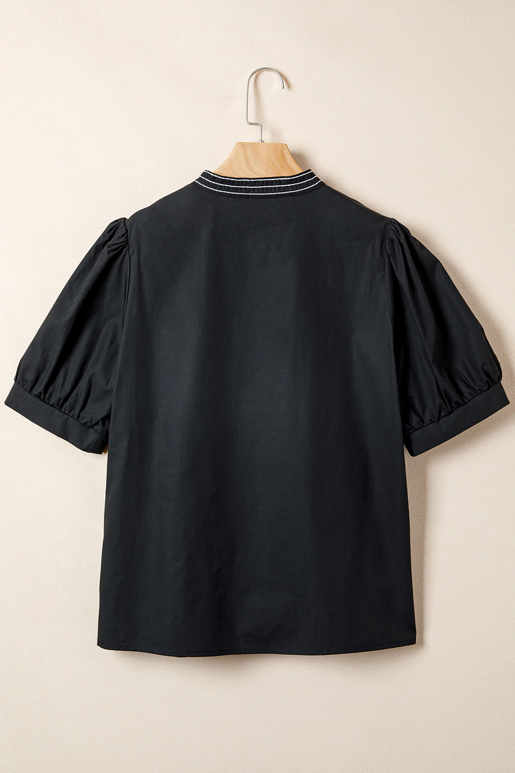 Black Short Puff Sleeve Blouse