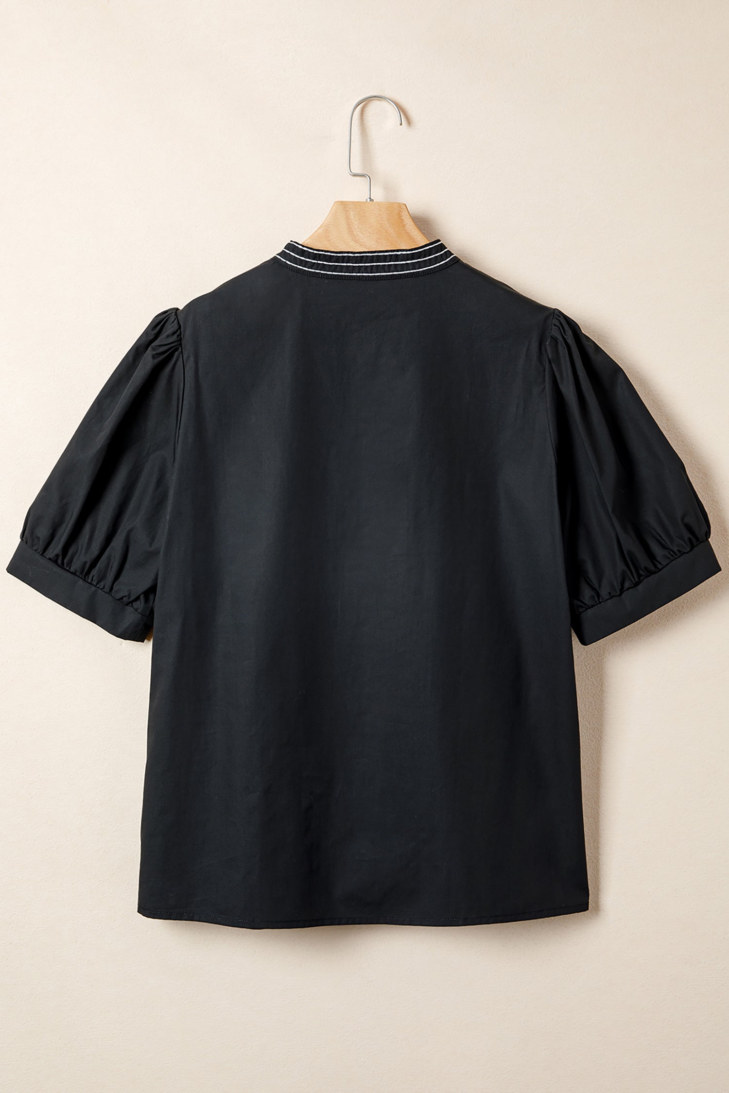 Black Short Puff Sleeve Blouse