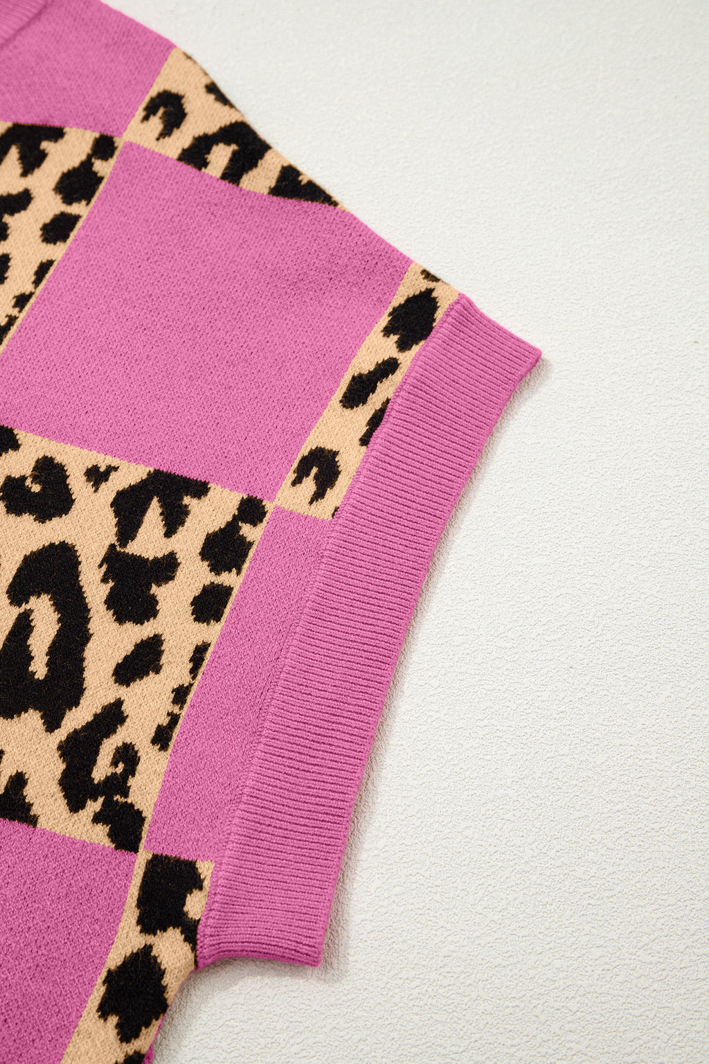 Glamourous Pink Leopard Short Sleeve Knit Sweater