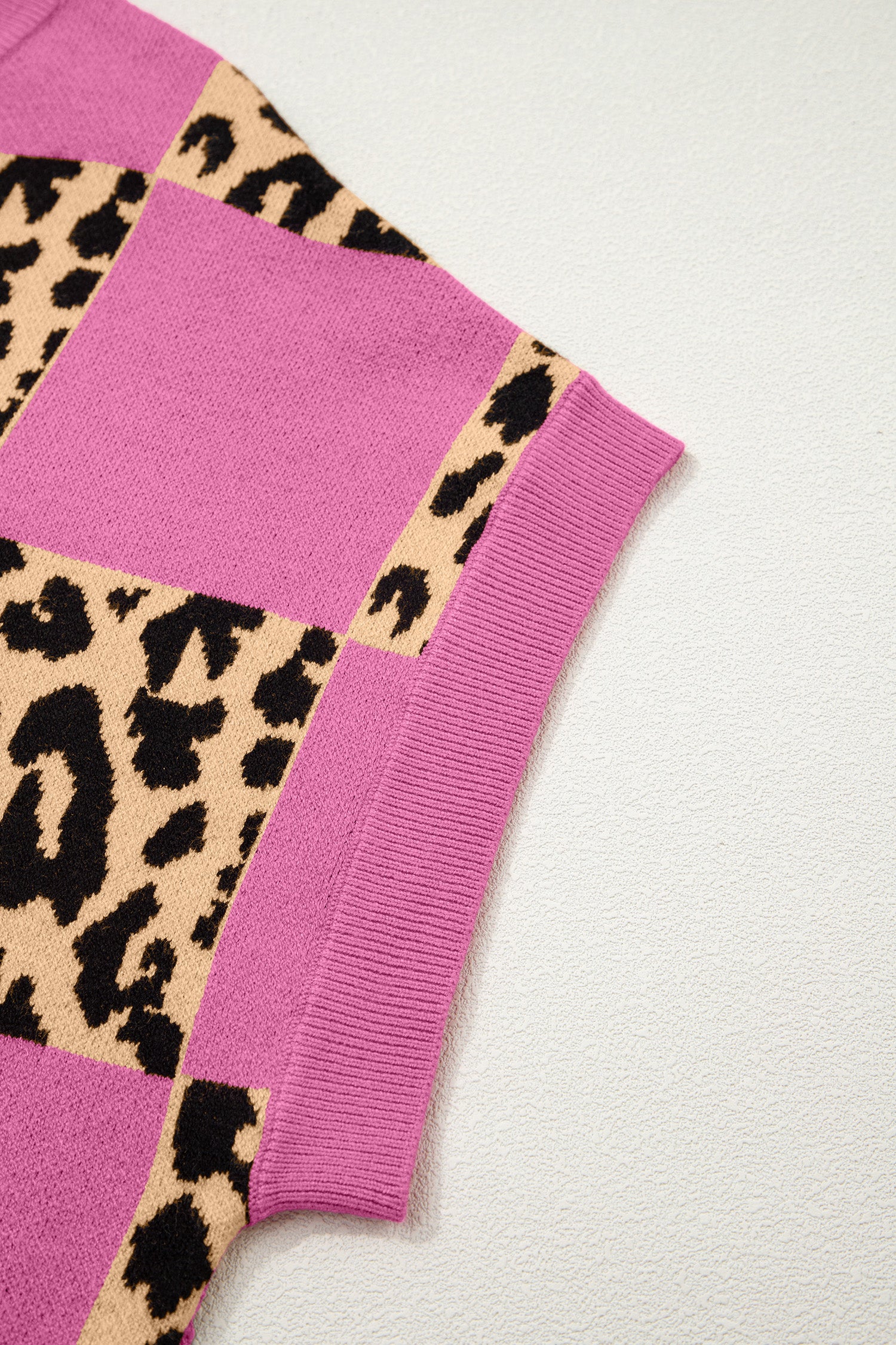 Glamourous Pink Leopard Short Sleeve Knit Sweater