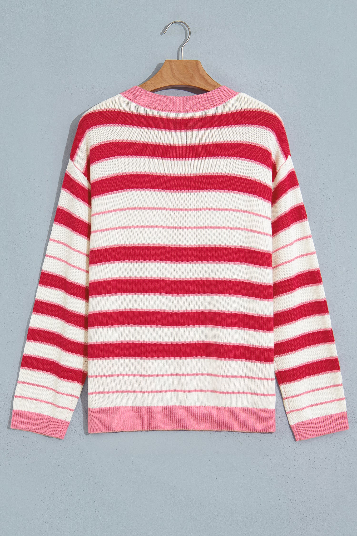 Red Stripe V Neck Long Sleeve Regular Fit Cardigan