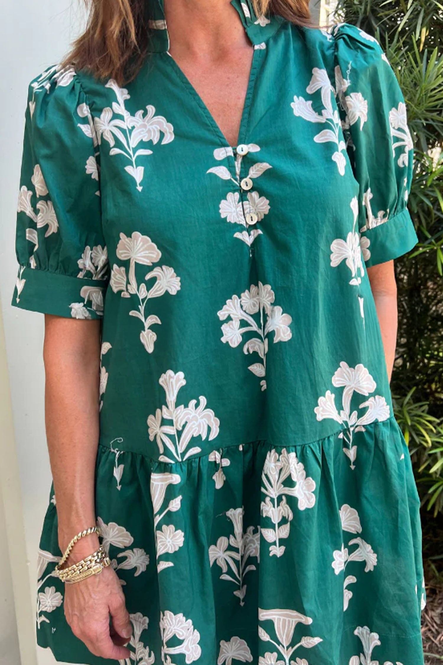 Green Frilled Floral Mini Dress