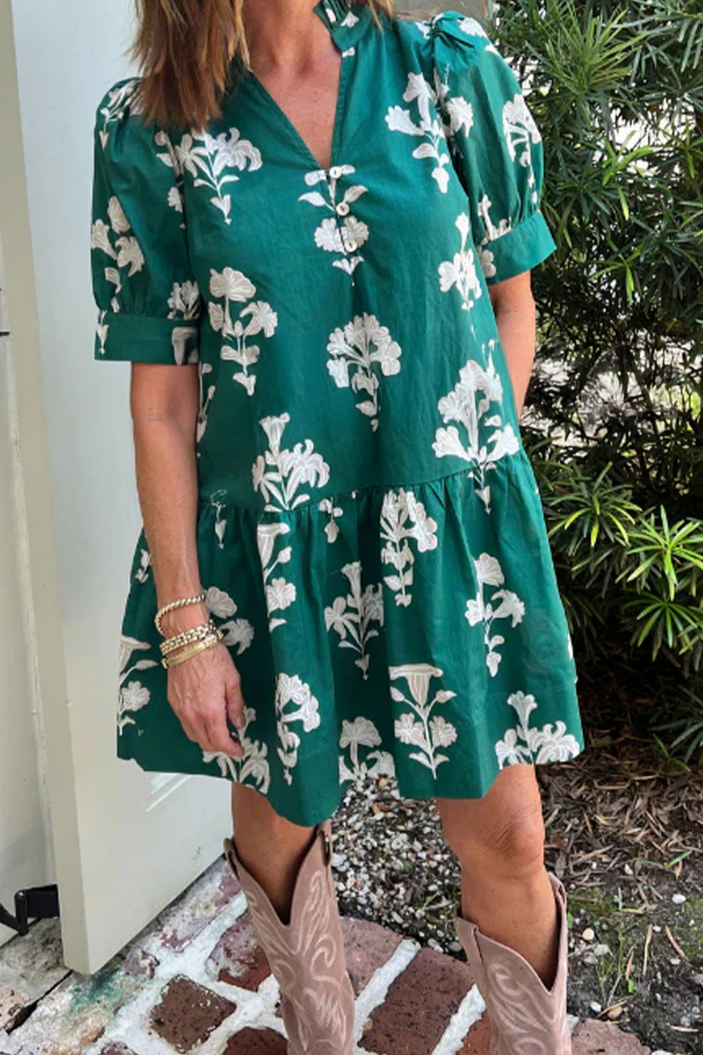 Green Frilled Floral Mini Dress