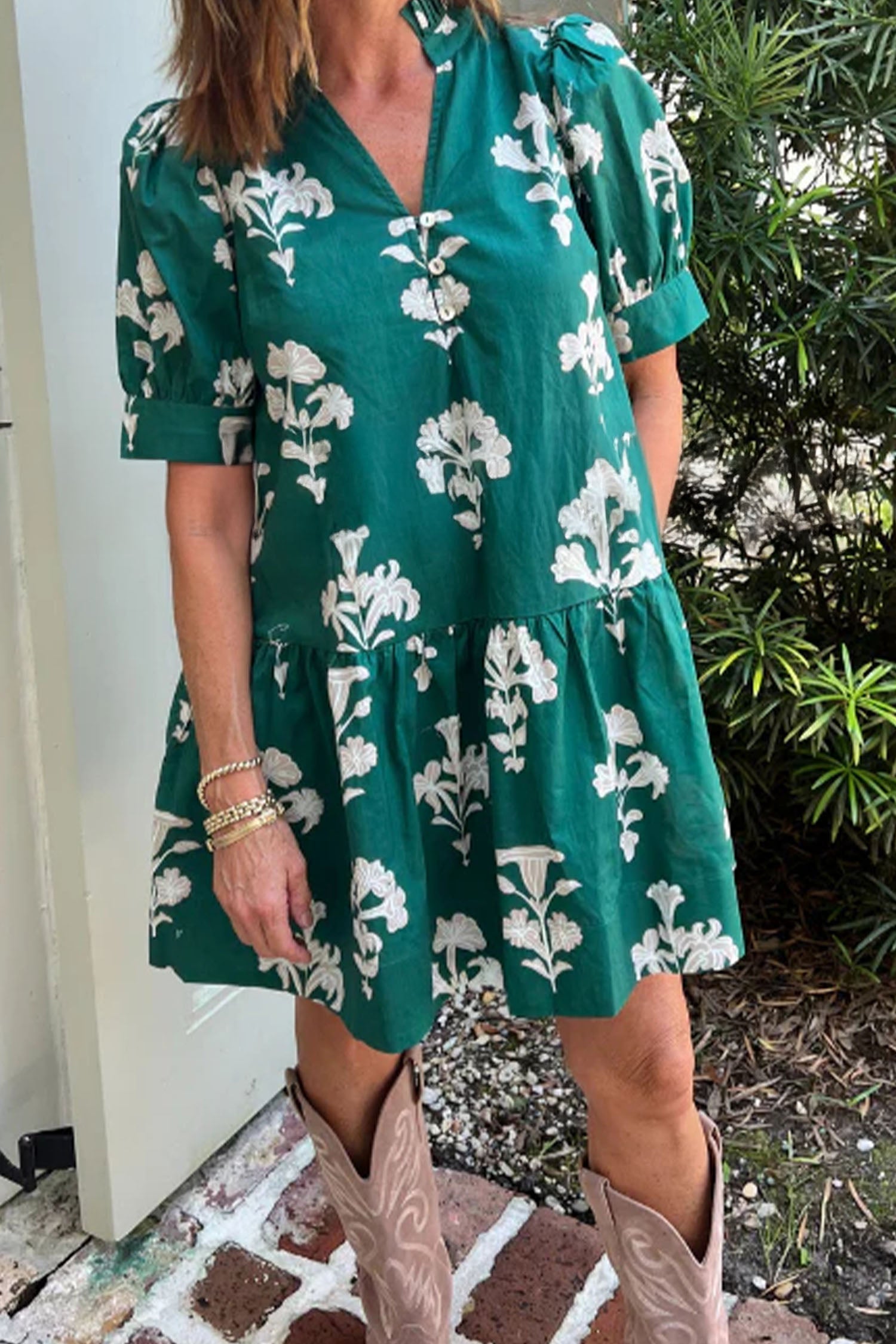 Green Frilled Floral Mini Dress