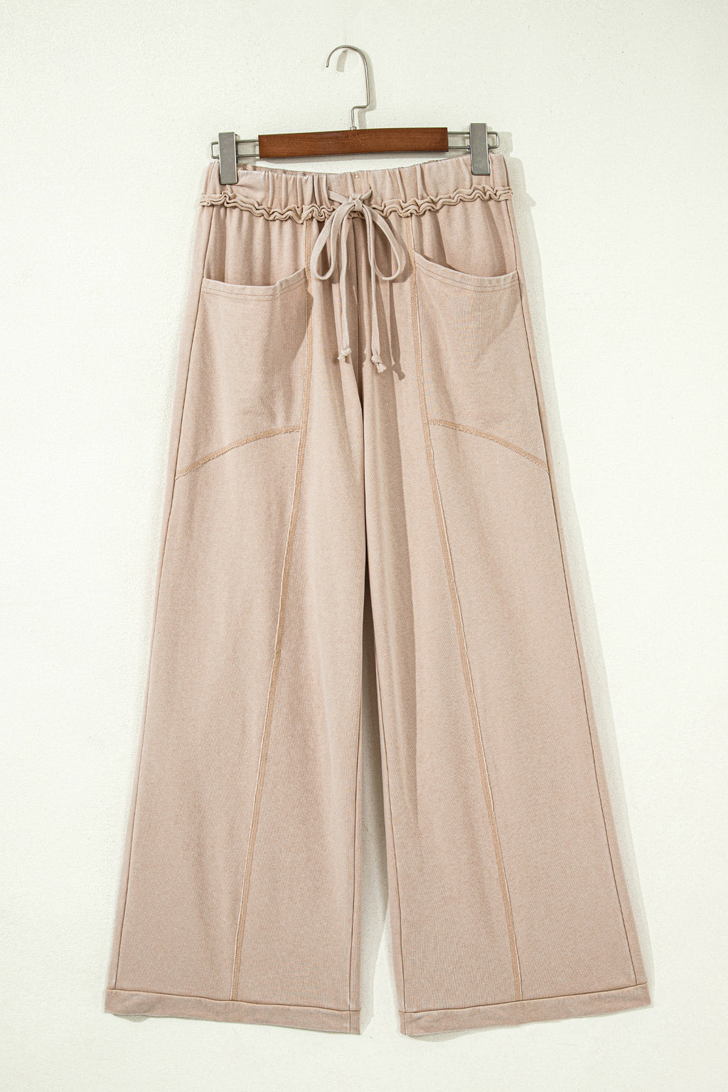 Smoke Gray Mineral Wash Drawstring Retro High Waist Wide Leg Western Pants