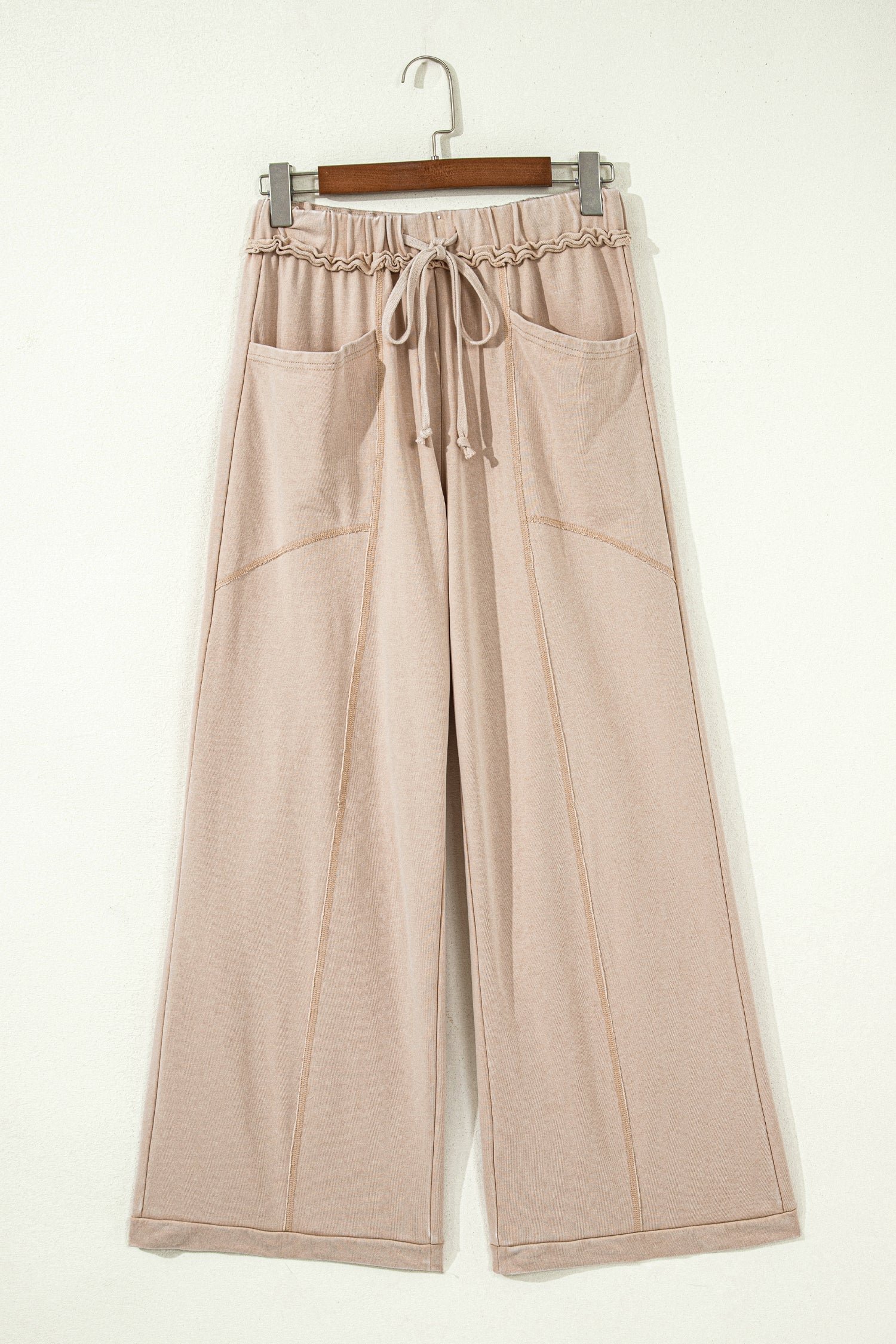 Smoke Gray Mineral Wash Drawstring Retro High Waist Wide Leg Western Pants