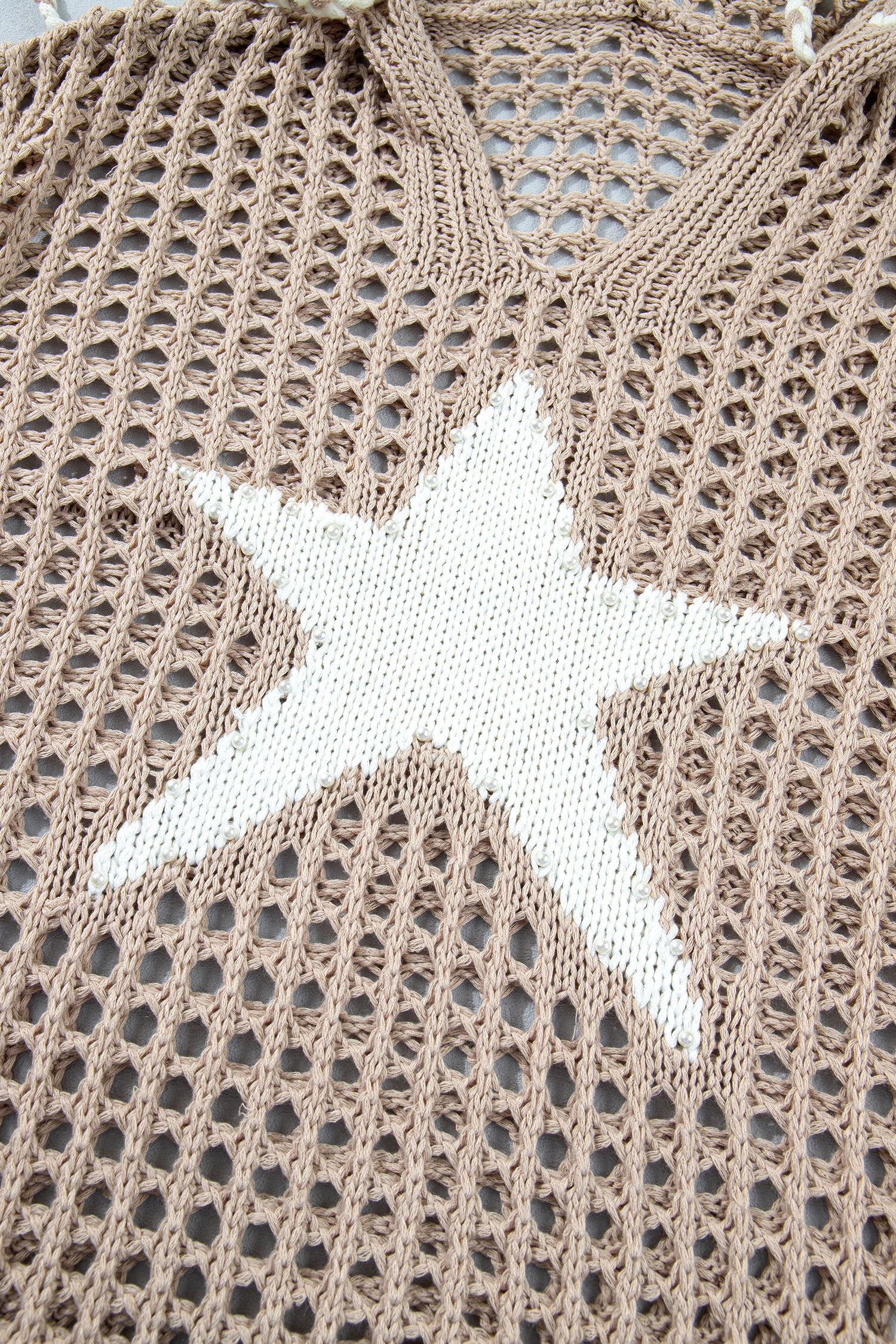 Sage Green Star Pattern Crochet Hooded Drawstring Sweater