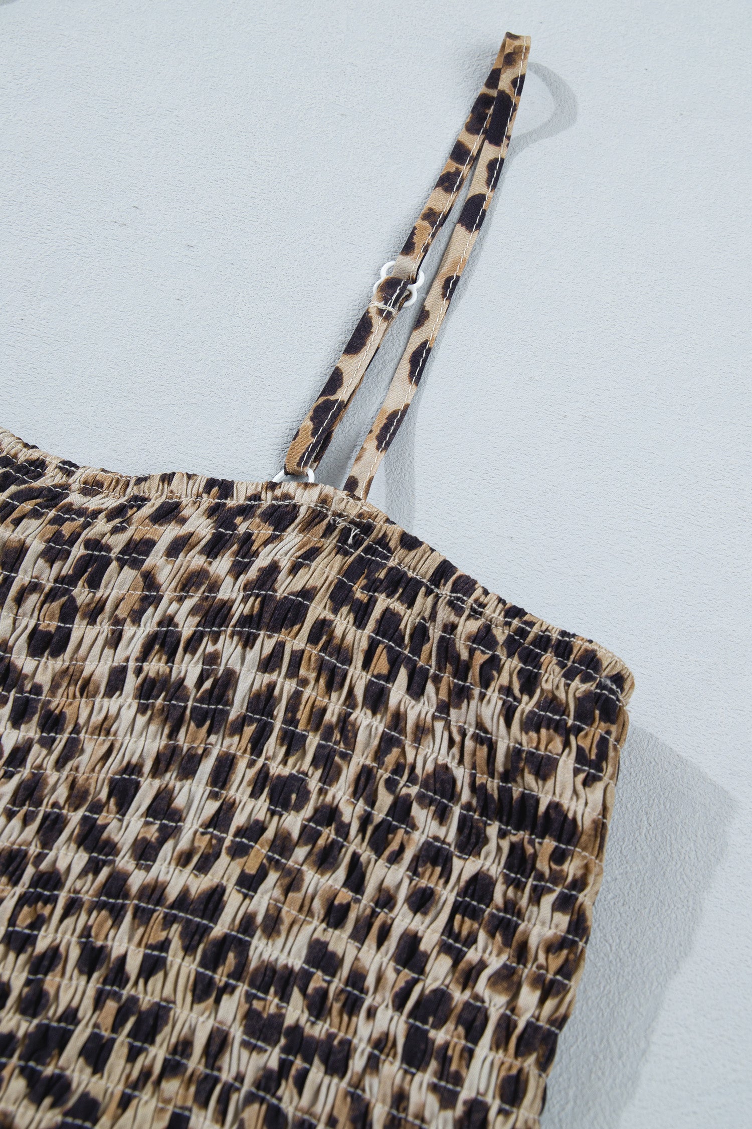 Multicolour Leopard Spaghetti Straps Shirred Ruffle Tank Top