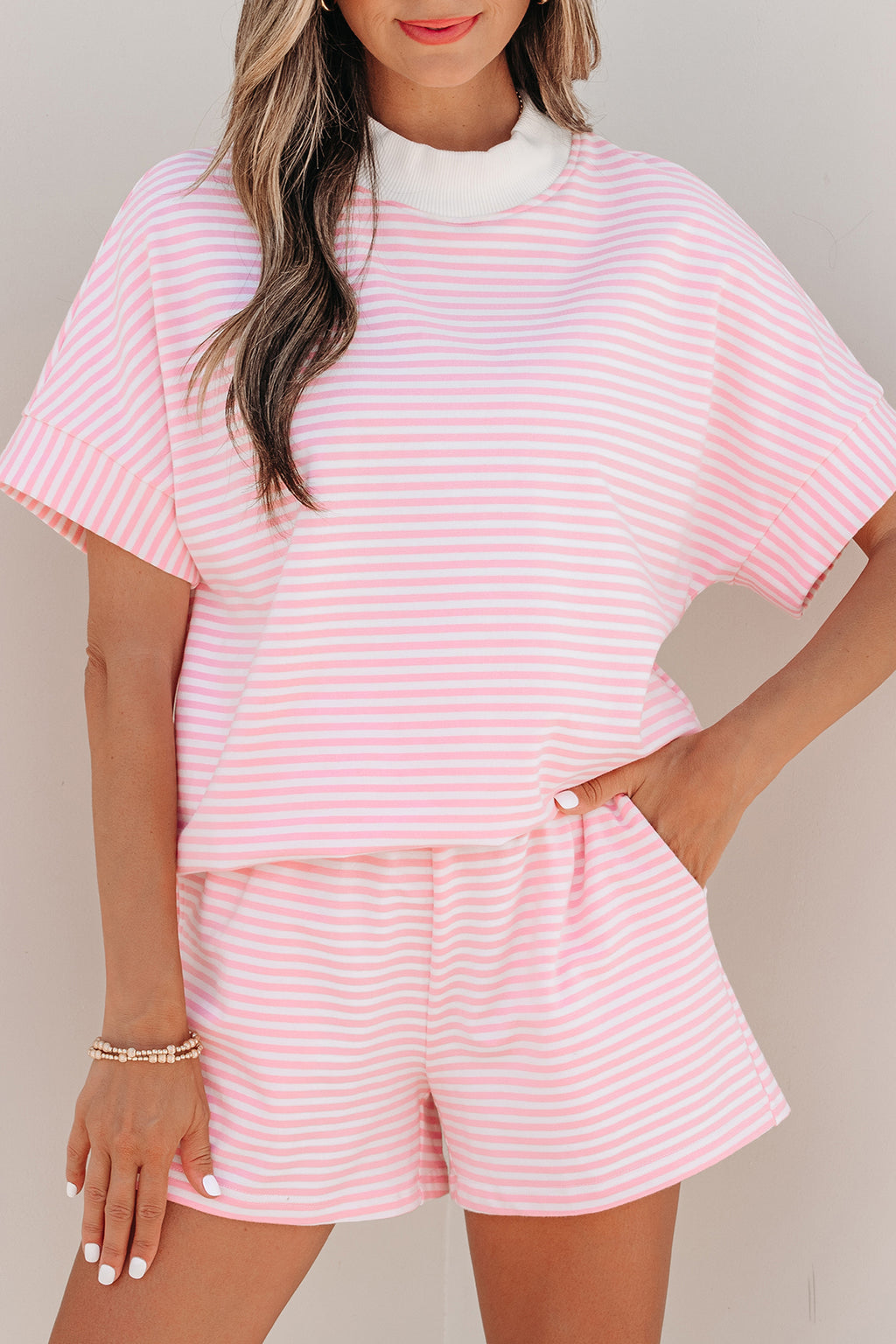 Pink Stripe 2pcs Short Set