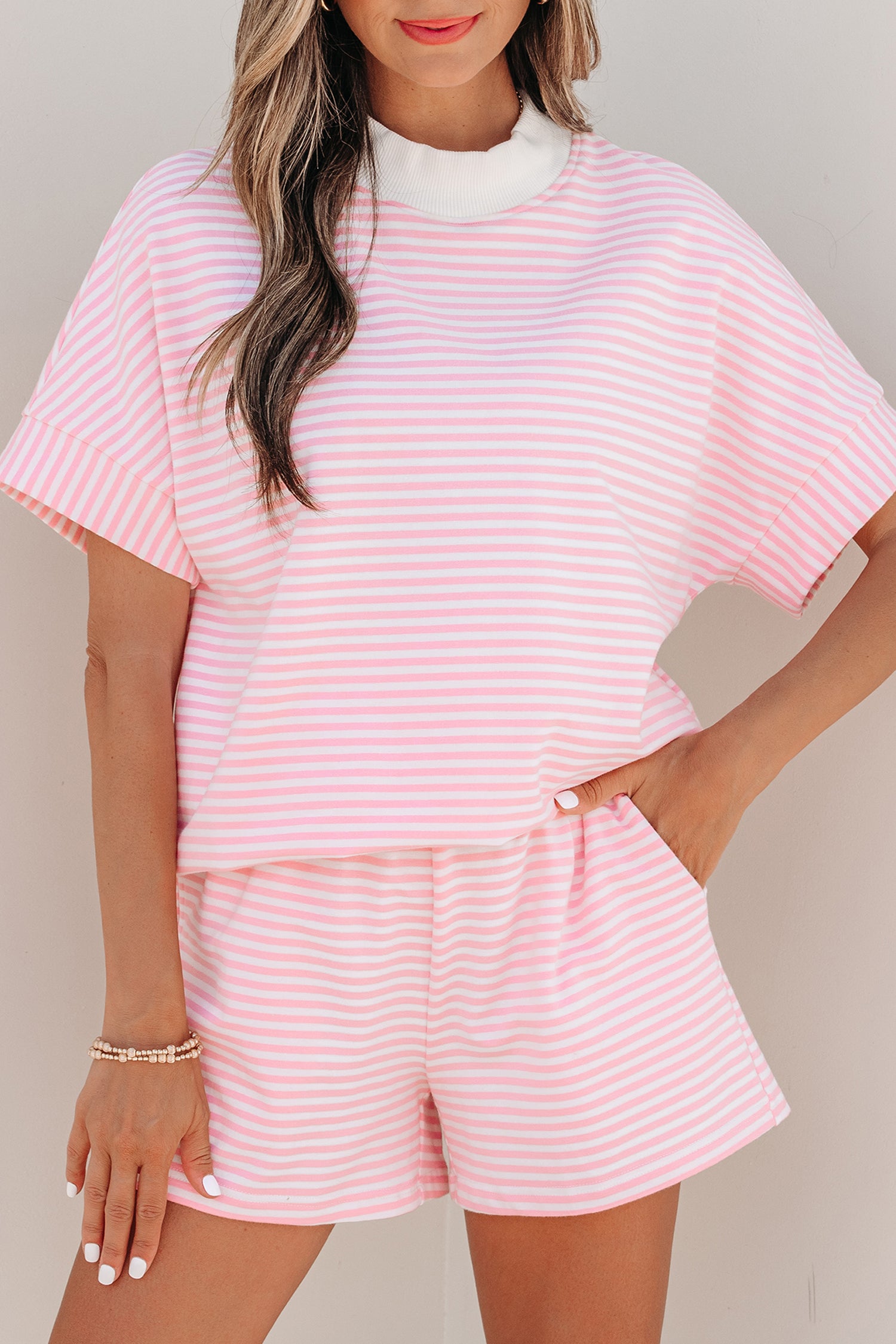 Pink Stripe 2pcs Short Set