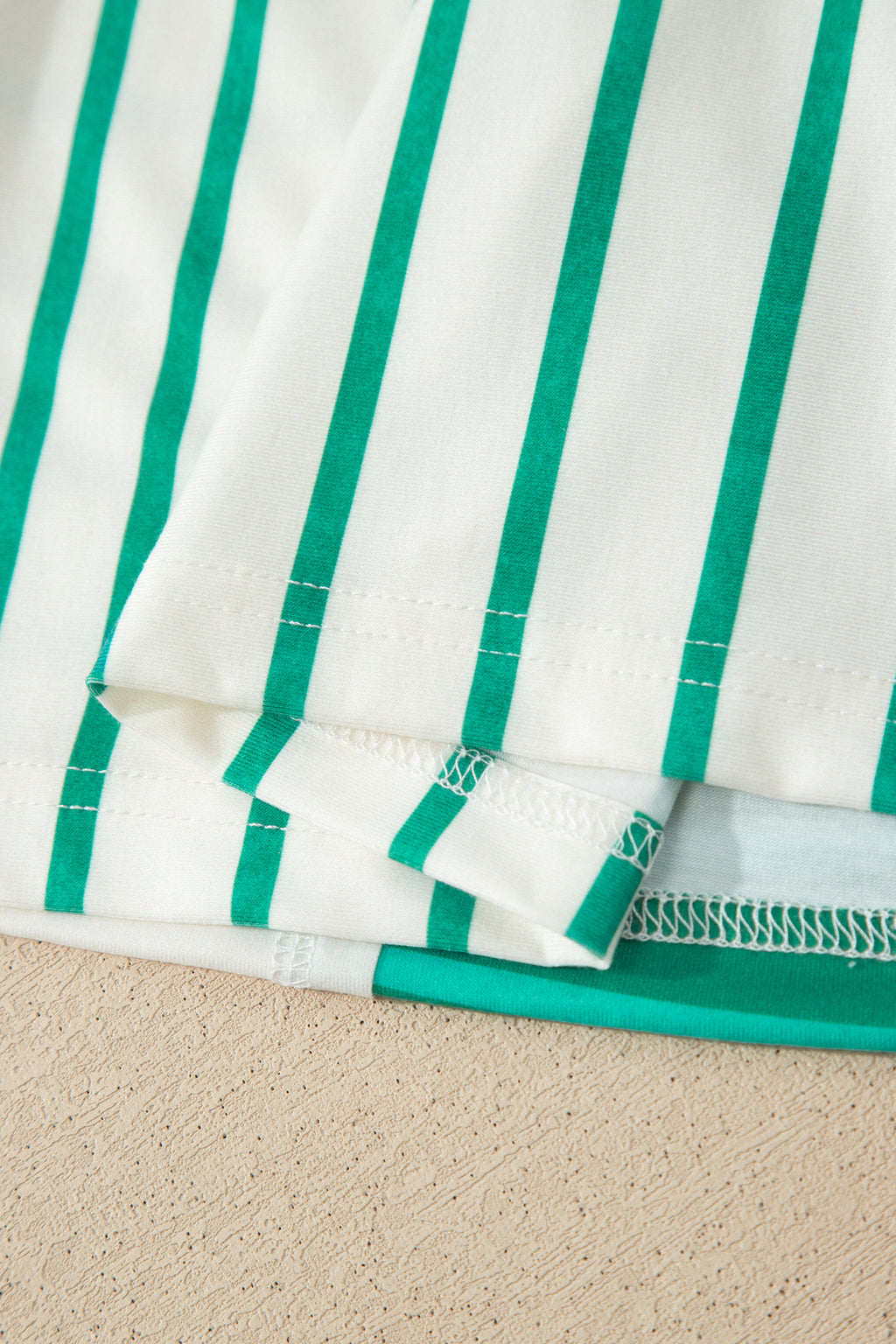 Green Stripe Colorblock 3/4 Sleeve Loose T Shirt