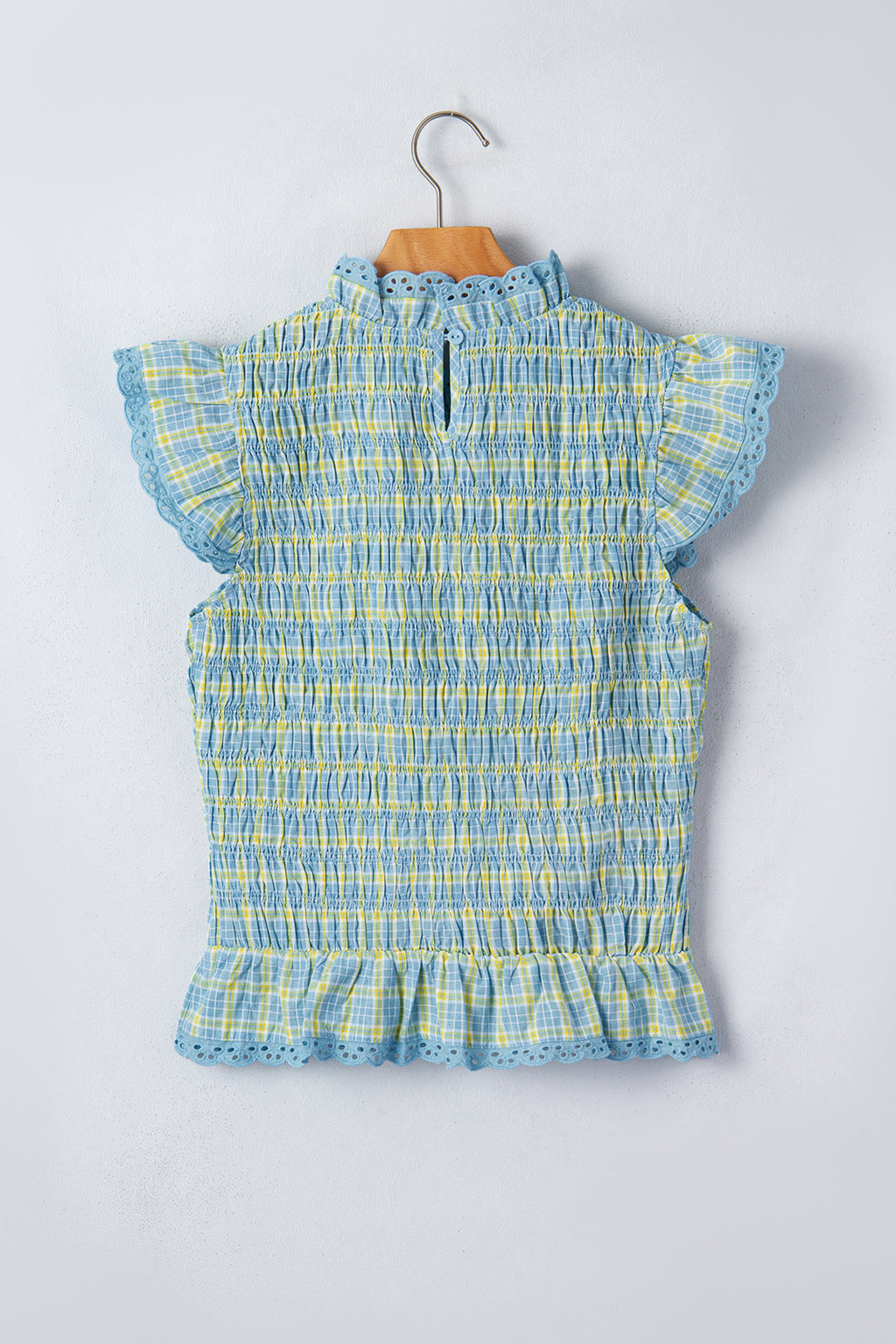 Multicolour Gingham Smoked Lace Trim Tank Top