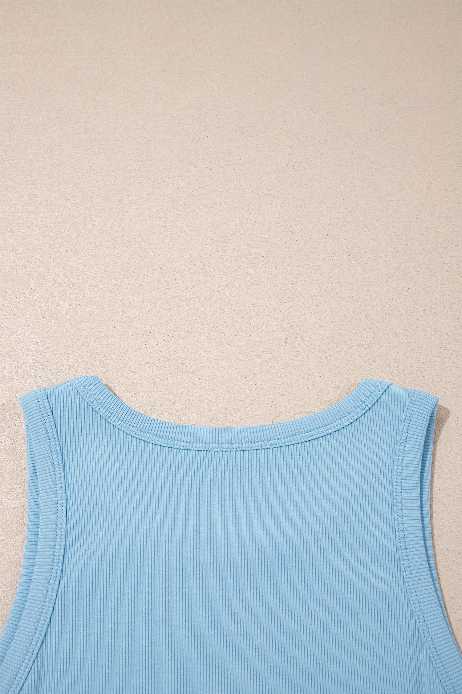 Dark Blue Ribbed Slim Tank Pocketed Wide Leg Shorts Set