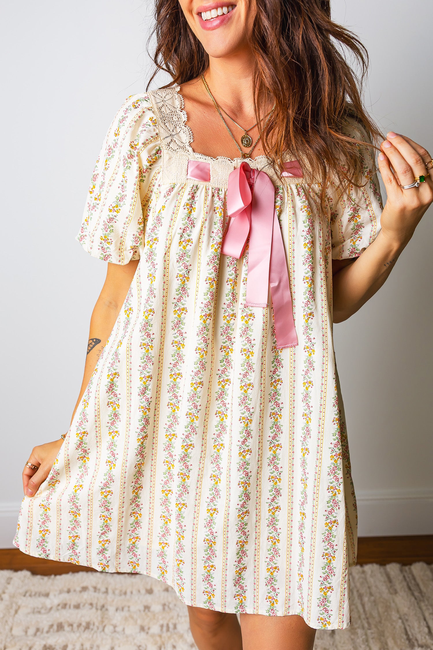 Floral Print Square Neck Mini Dress