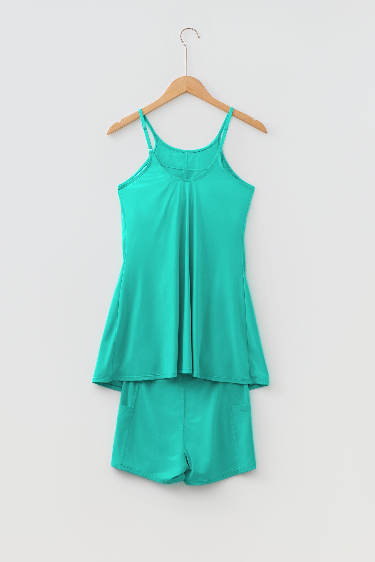 Pink Solid Color Tunic Tank Dress Athletic Shorts Two Piece Set