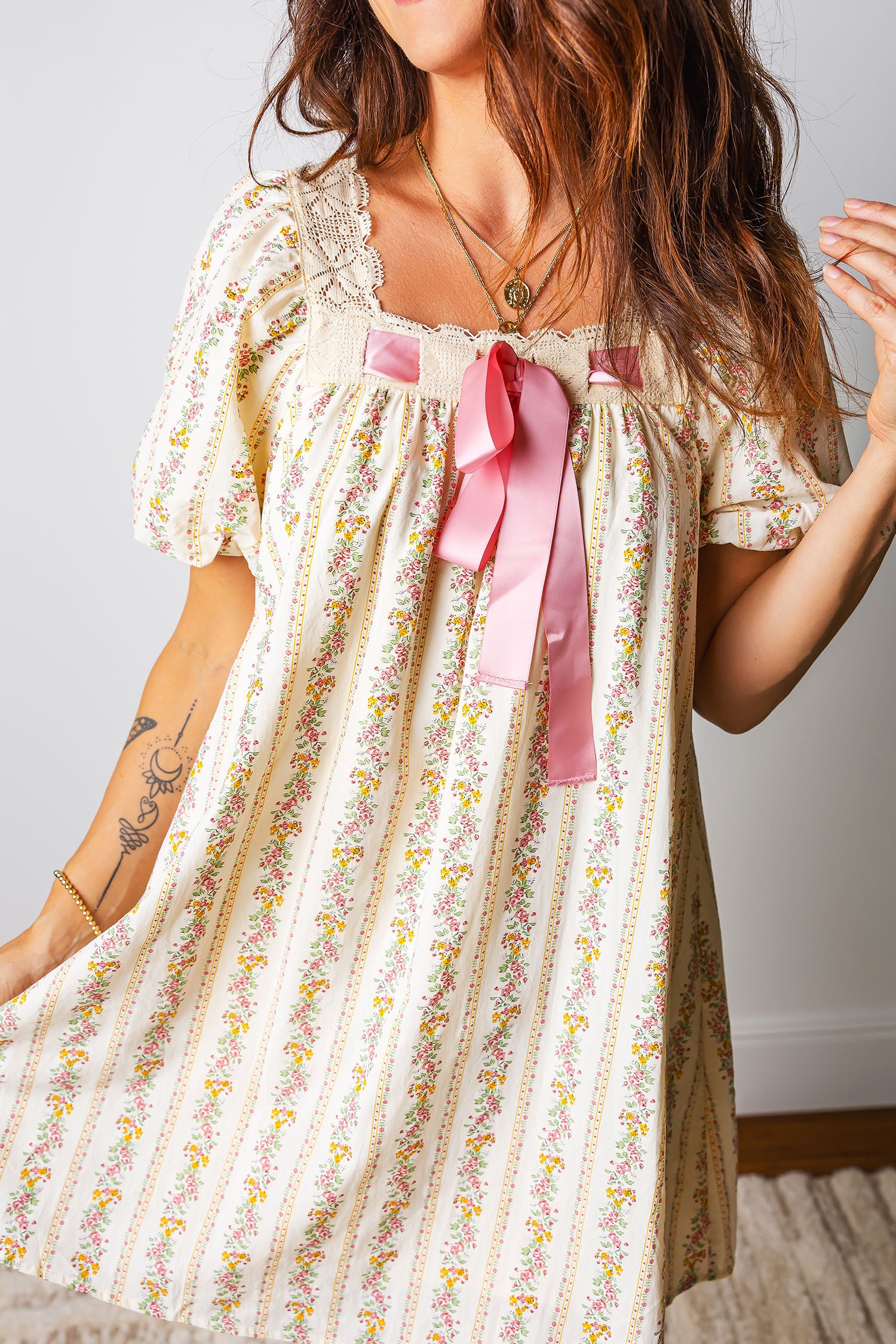 Floral Print Square Neck Mini Dress