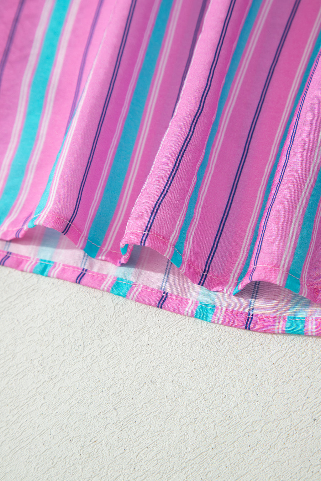 Pink Stripe Dolman Short Sleeve Blouse Drawstring Elastic Waist Loose Short Set