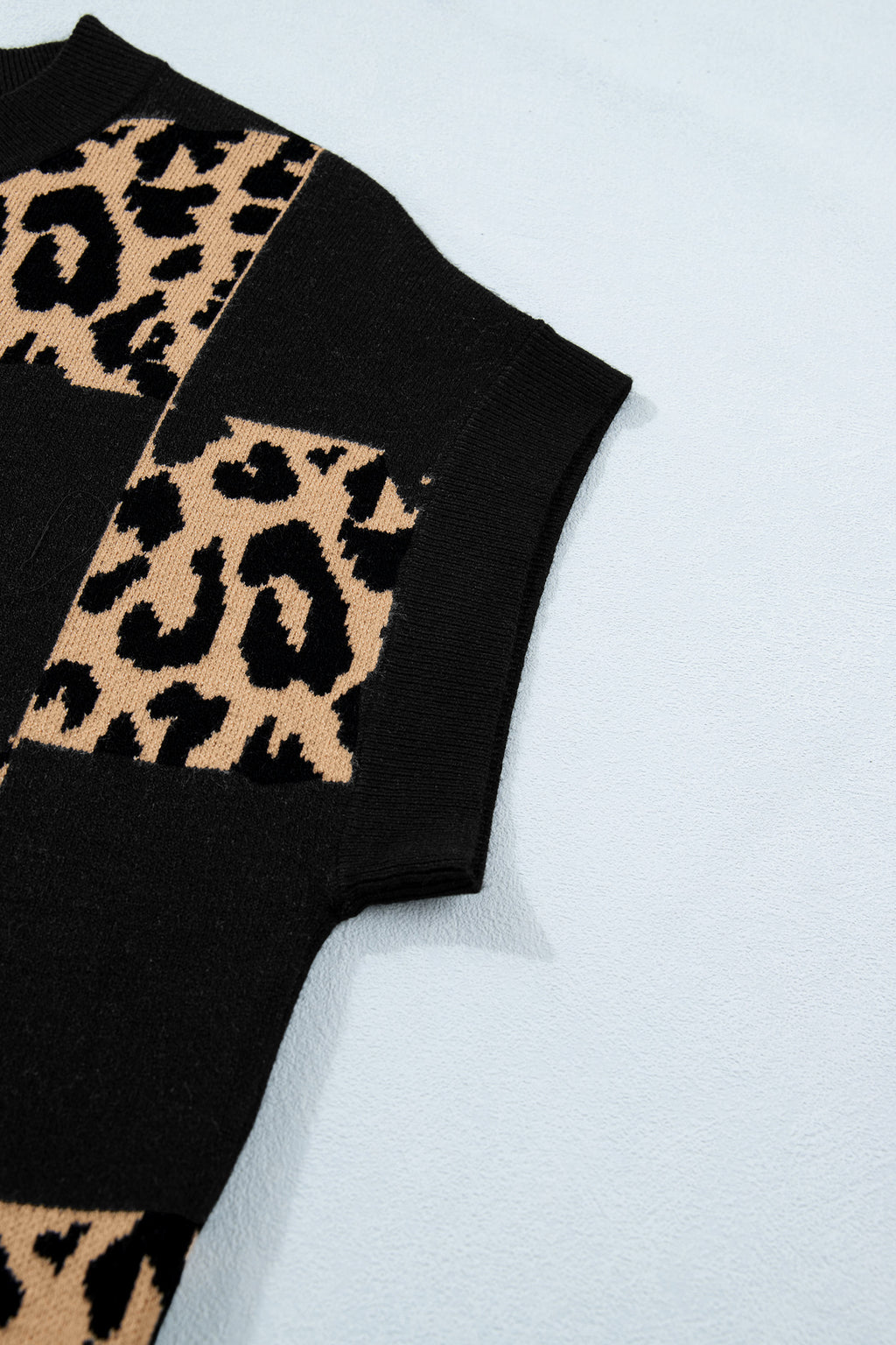 Soft Black Leopard Short Sleeve Knit Sweater