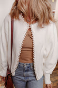 White Pearl Embellished Open Front Elegant Cardigan