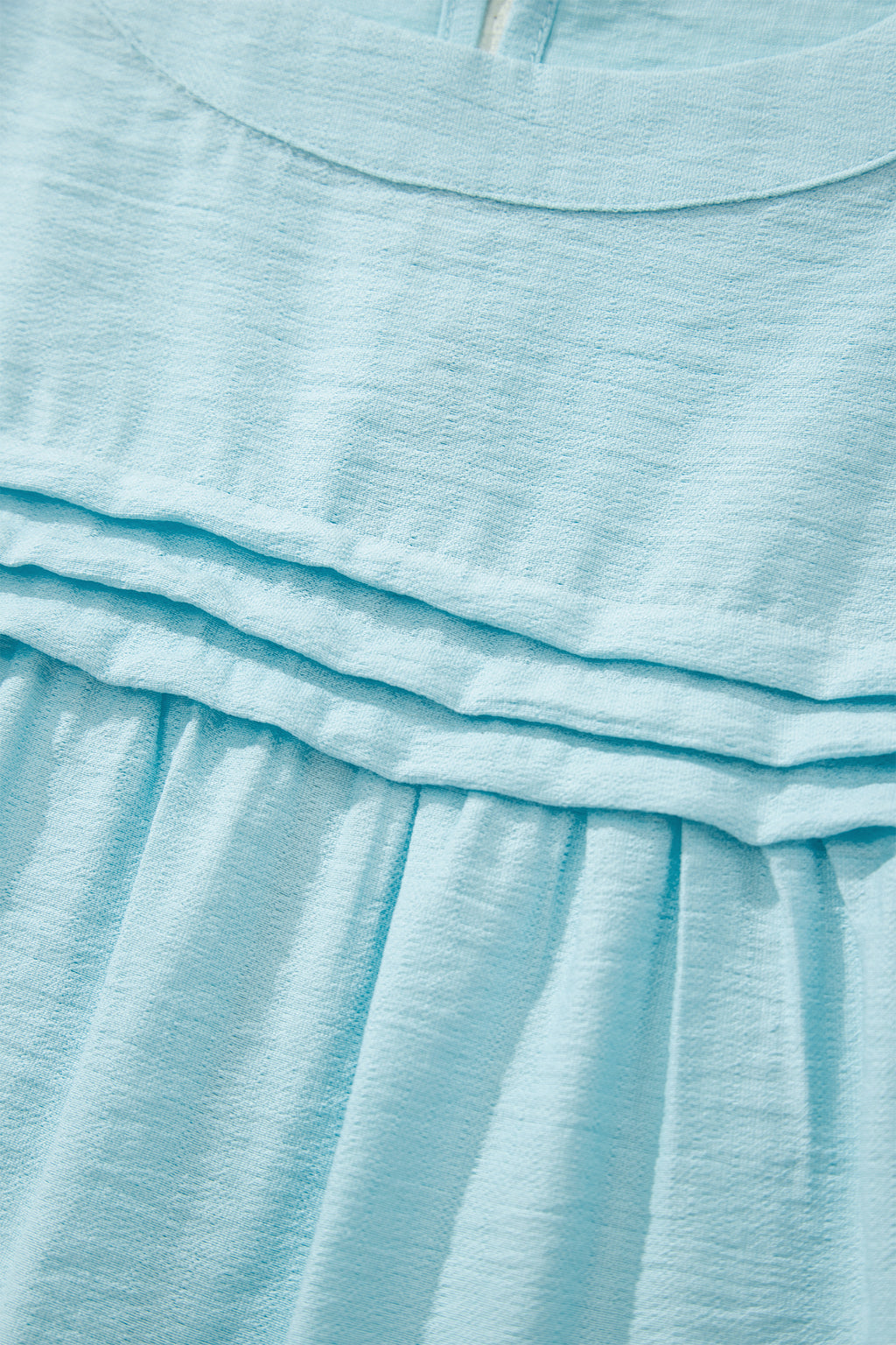 Mist Blue Tie Half Sleeve Pleated Detail Babydoll Blouse