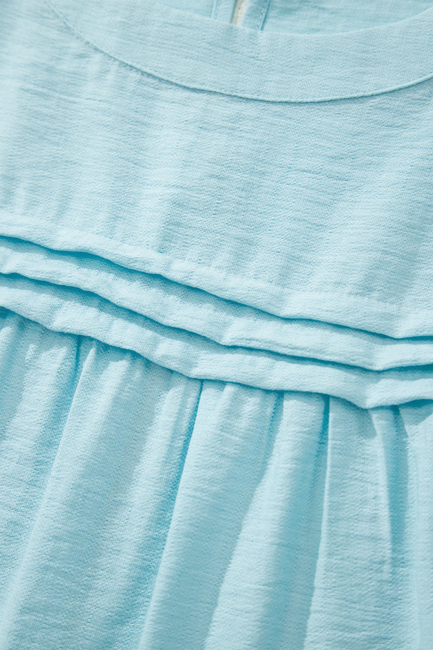 Mist Blue Tie Half Sleeve Pleated Detail Babydoll Blouse