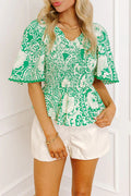 Green Flirty Floral Blouse