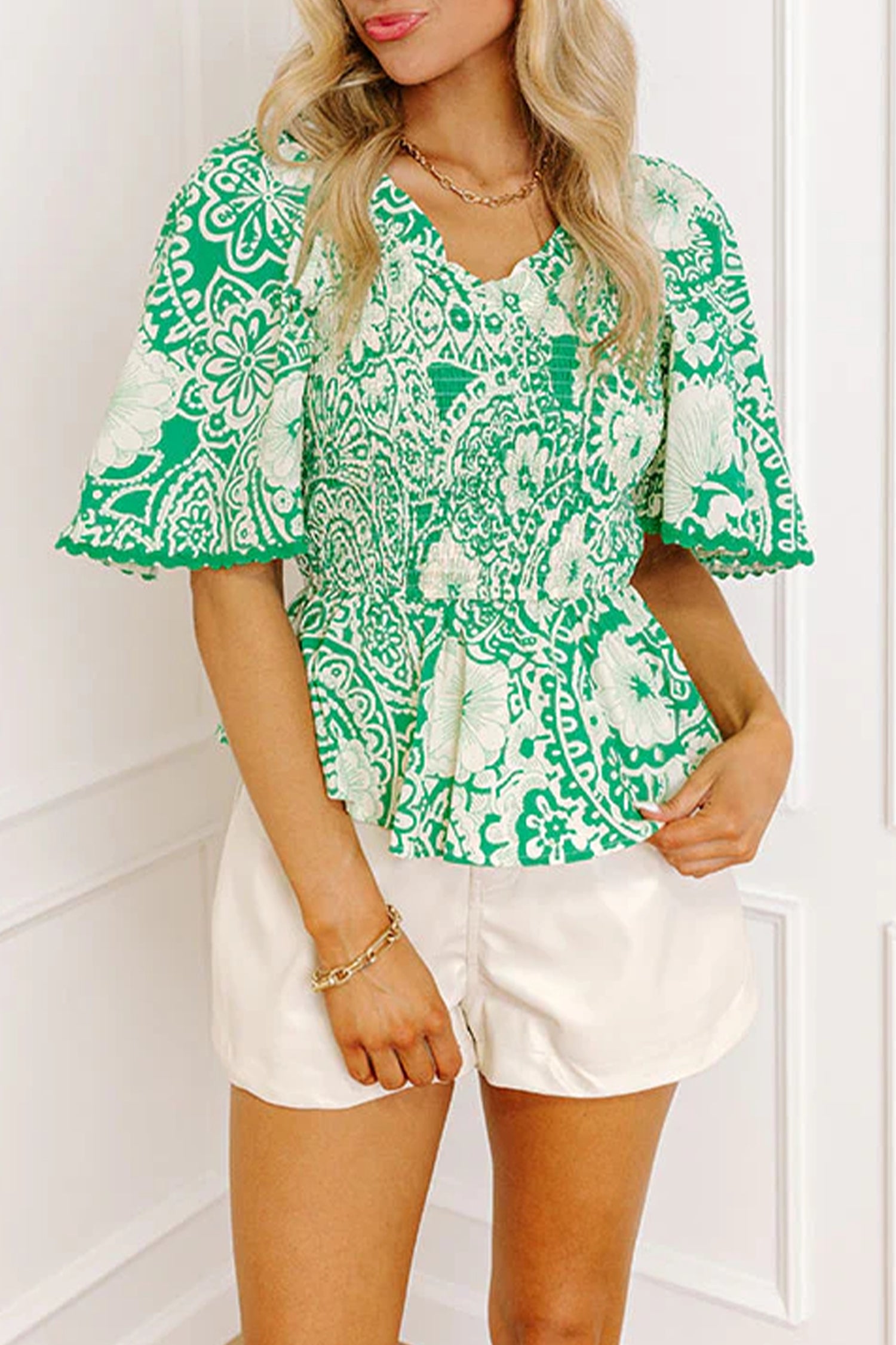 Green Flirty Floral Blouse