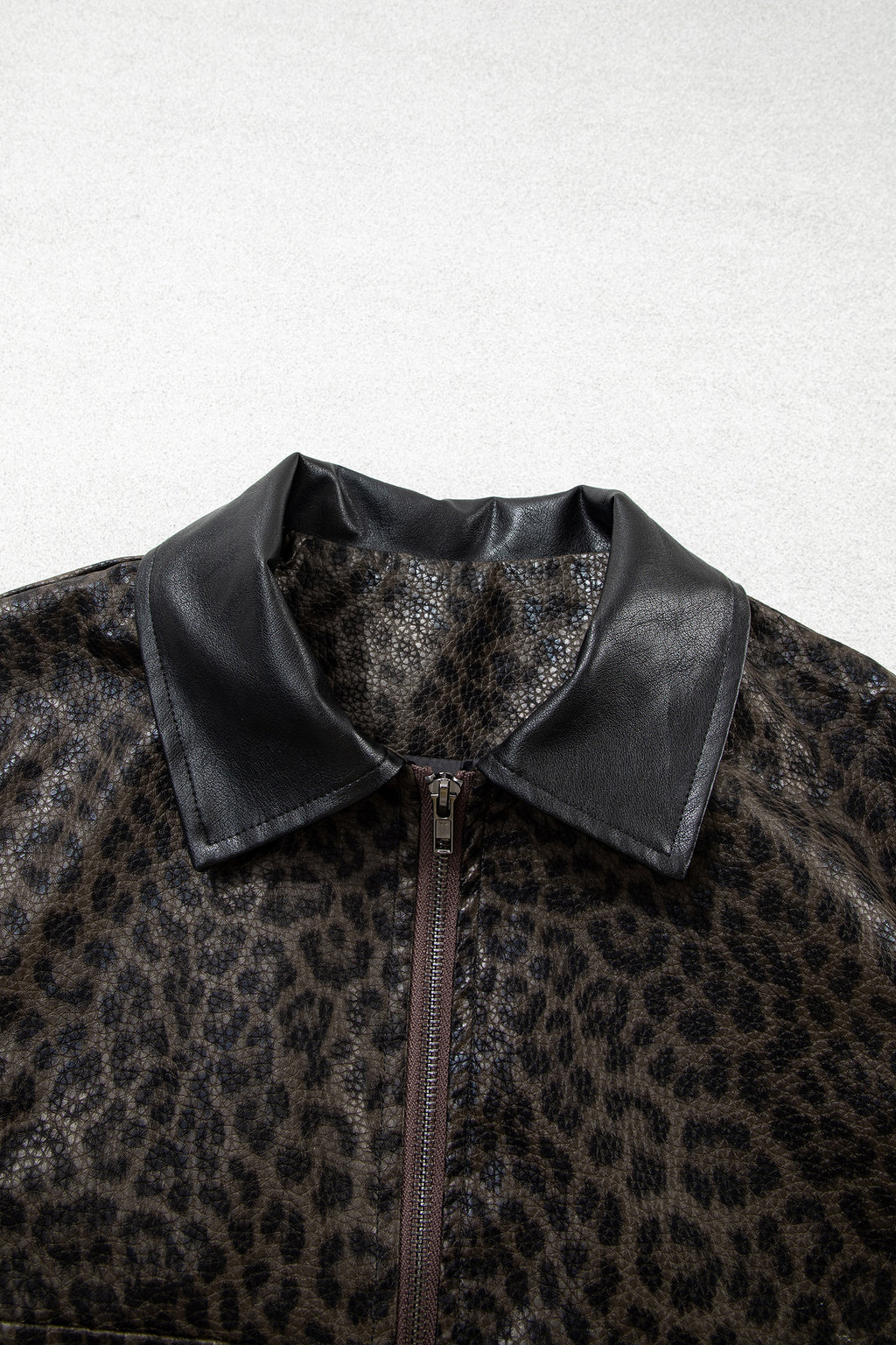 Multicolour Leopard Print Colorblock Collar Metal Placket Jacket
