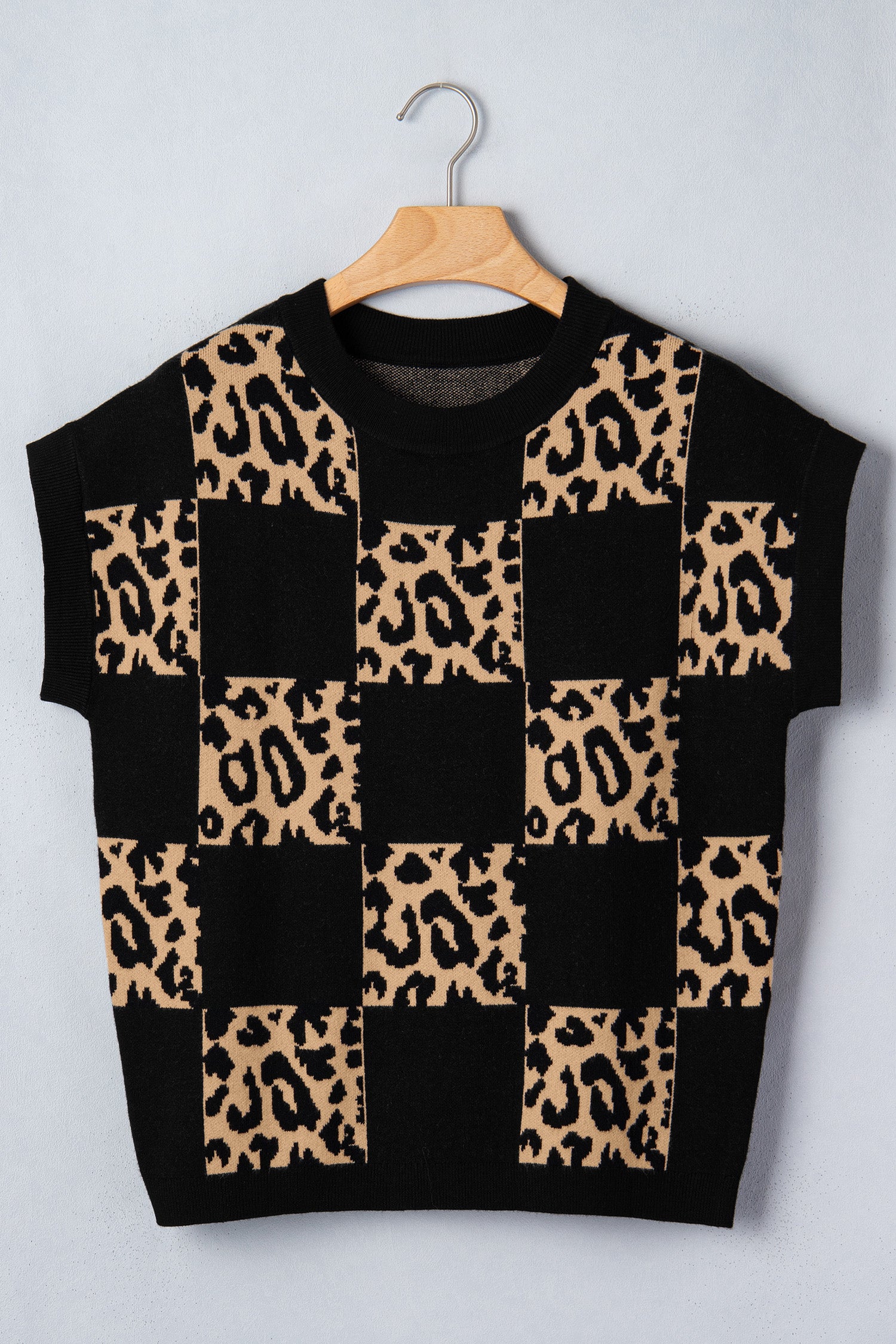Soft Black Leopard Short Sleeve Knit Sweater