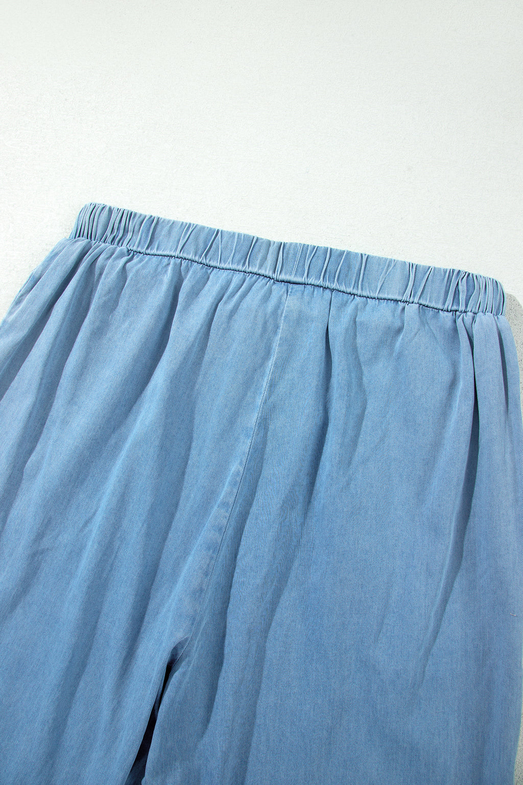 Beau Blue Ruffled Hem Wide Leg Chambray Pants