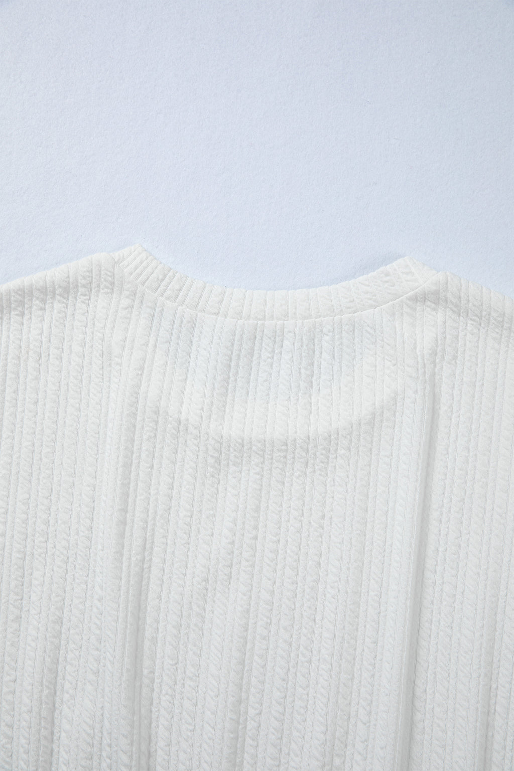 White Solid Color Textured Drop Shoulder Long Sleeve Peplum Top