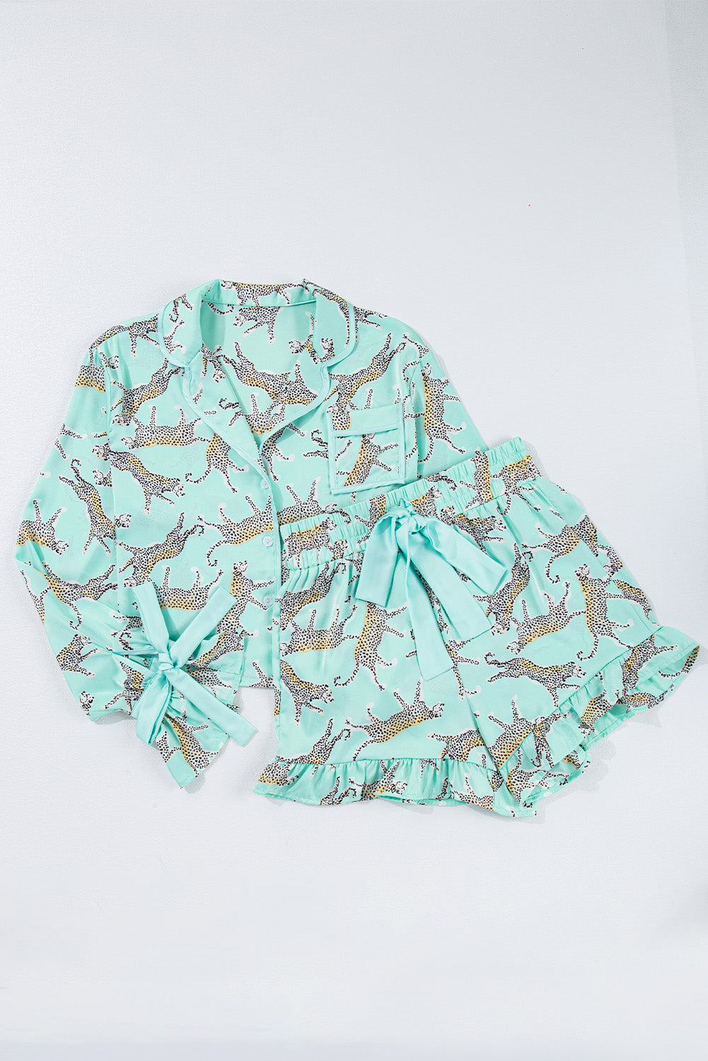 Mint Leopard Satin PJ Set