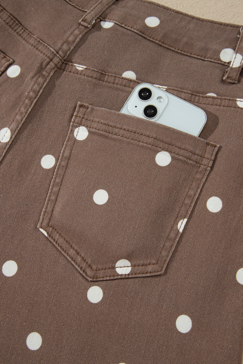 Brown Tailored Seam Polka Dot Print Barrel Casual Jeans