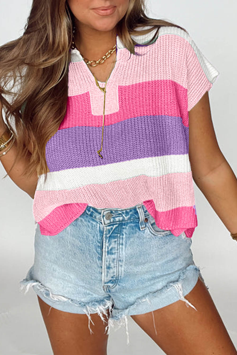 Soft Pink Color V Neck Sweater Shirt