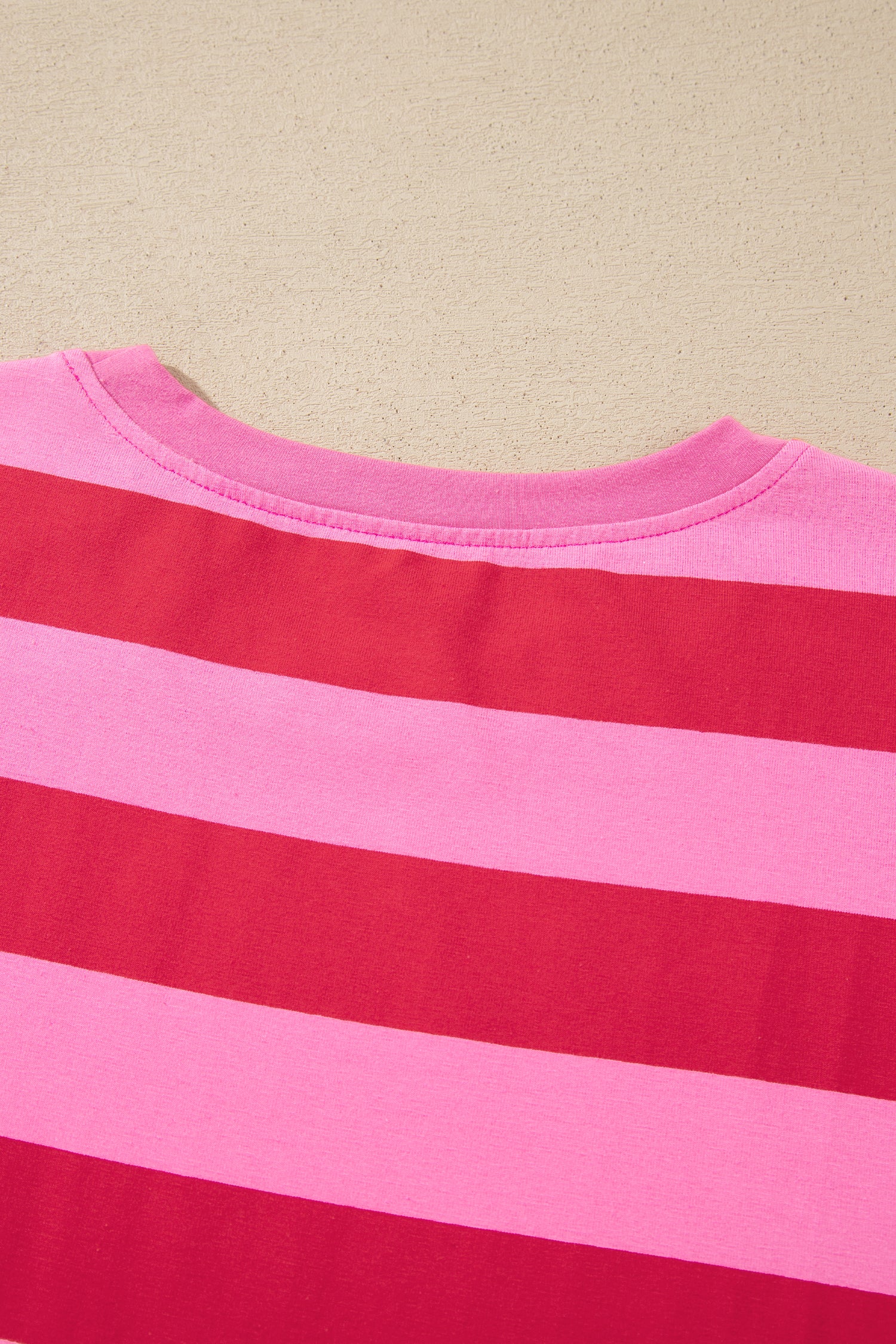 Rose Stripe Cuffed Short Sleeve Pocketed Casual T Shirt Long Dress
