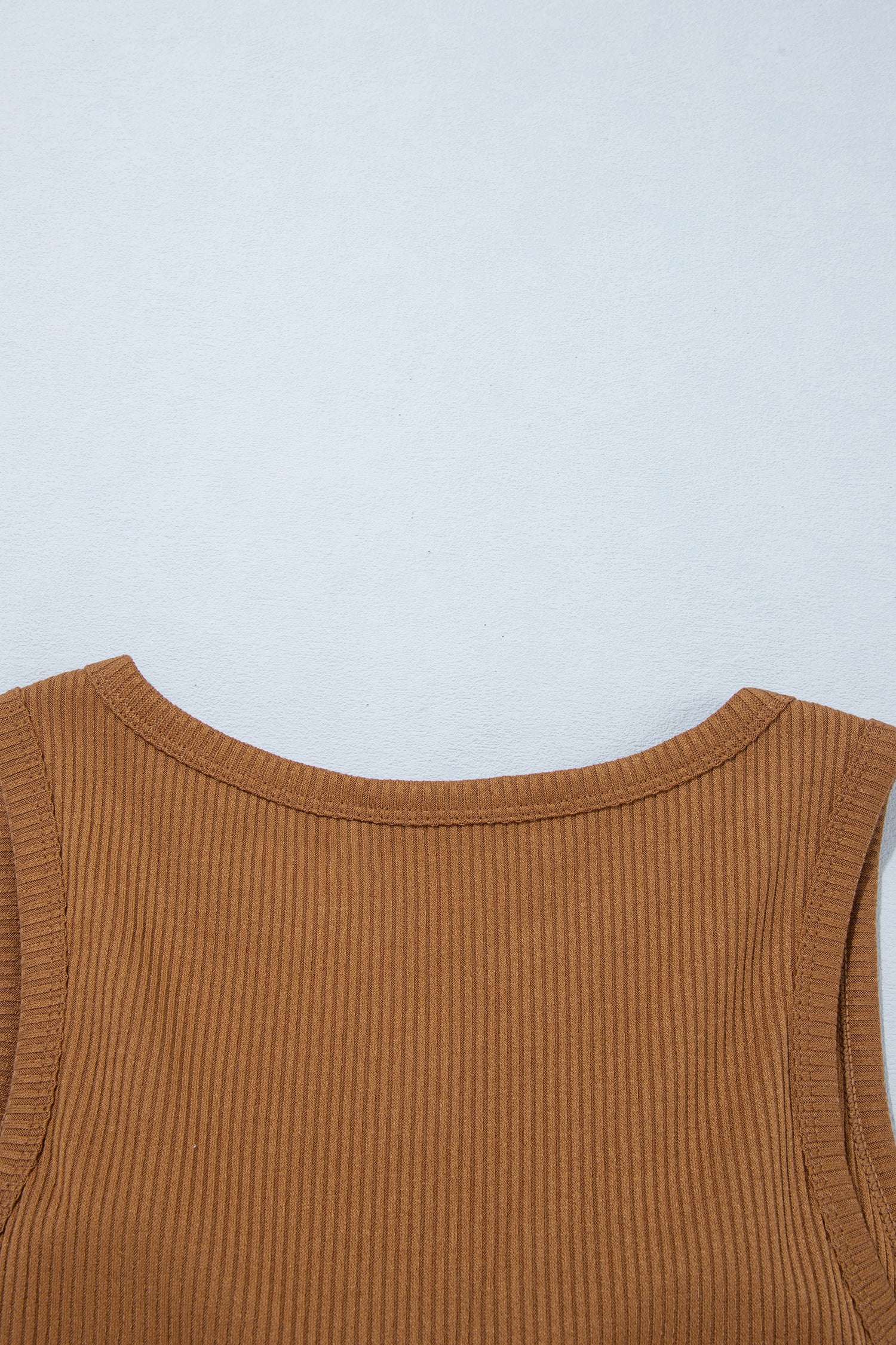 Beige Ribbed Knit Sweet Lace Hem Vest