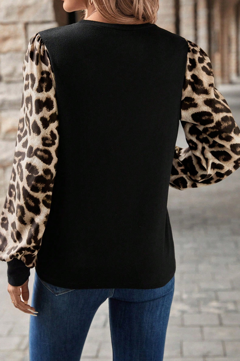 Apricot Flower Puff Sleeve Patchwork Top