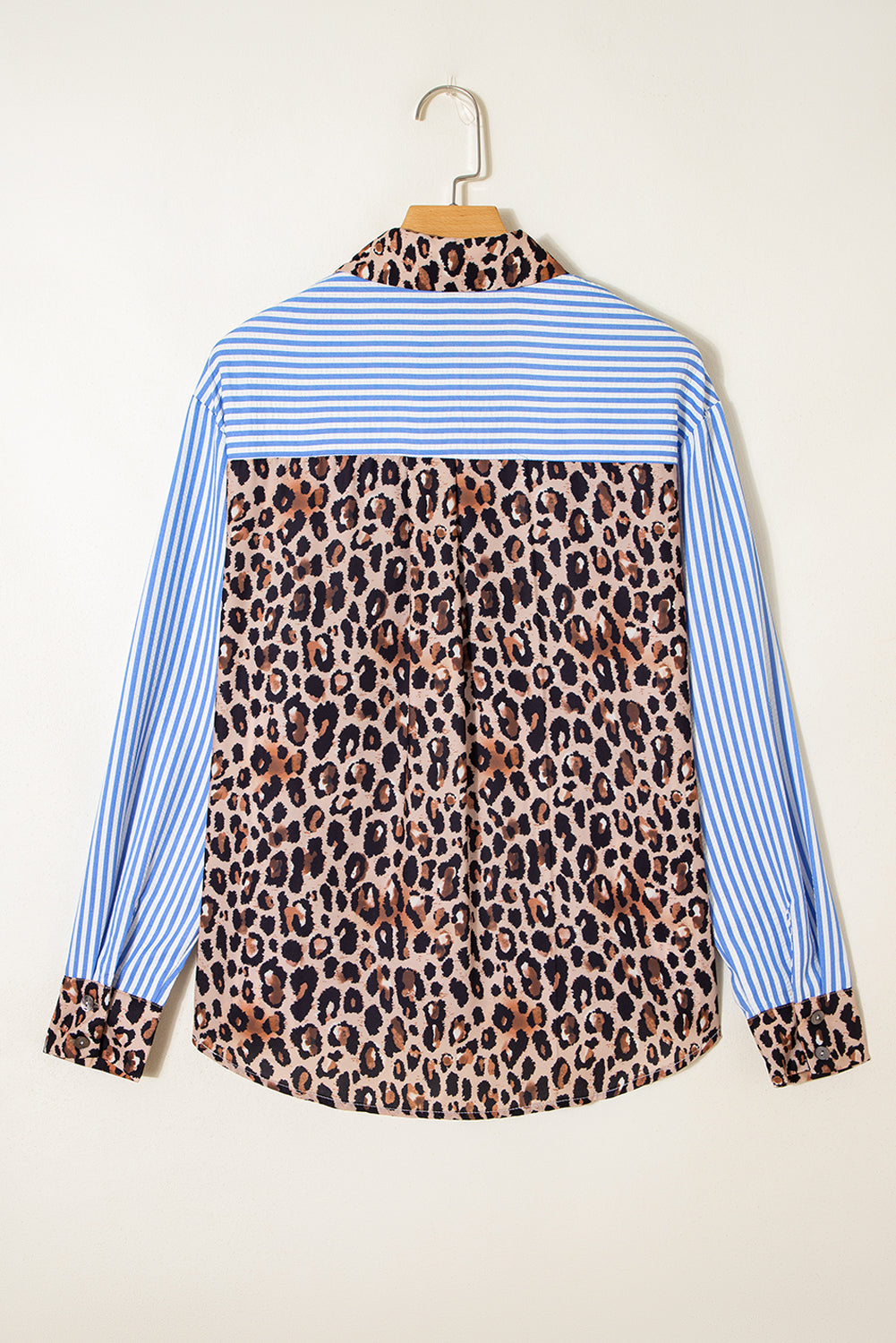 Sky Blue Striped Leopard Button Up Shirt