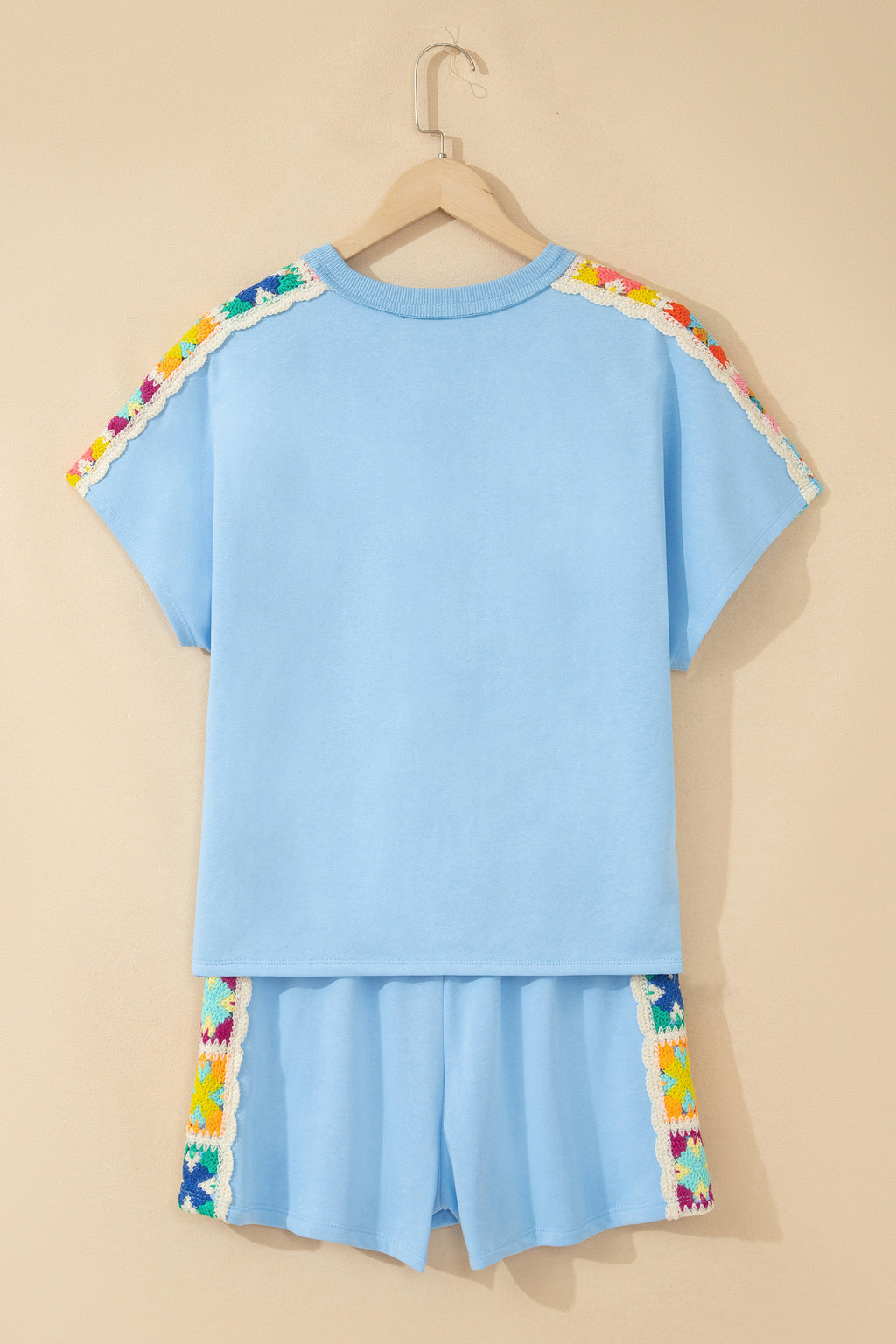 Mist Blue Granny Square Crochet Detail Short 2pcs Set