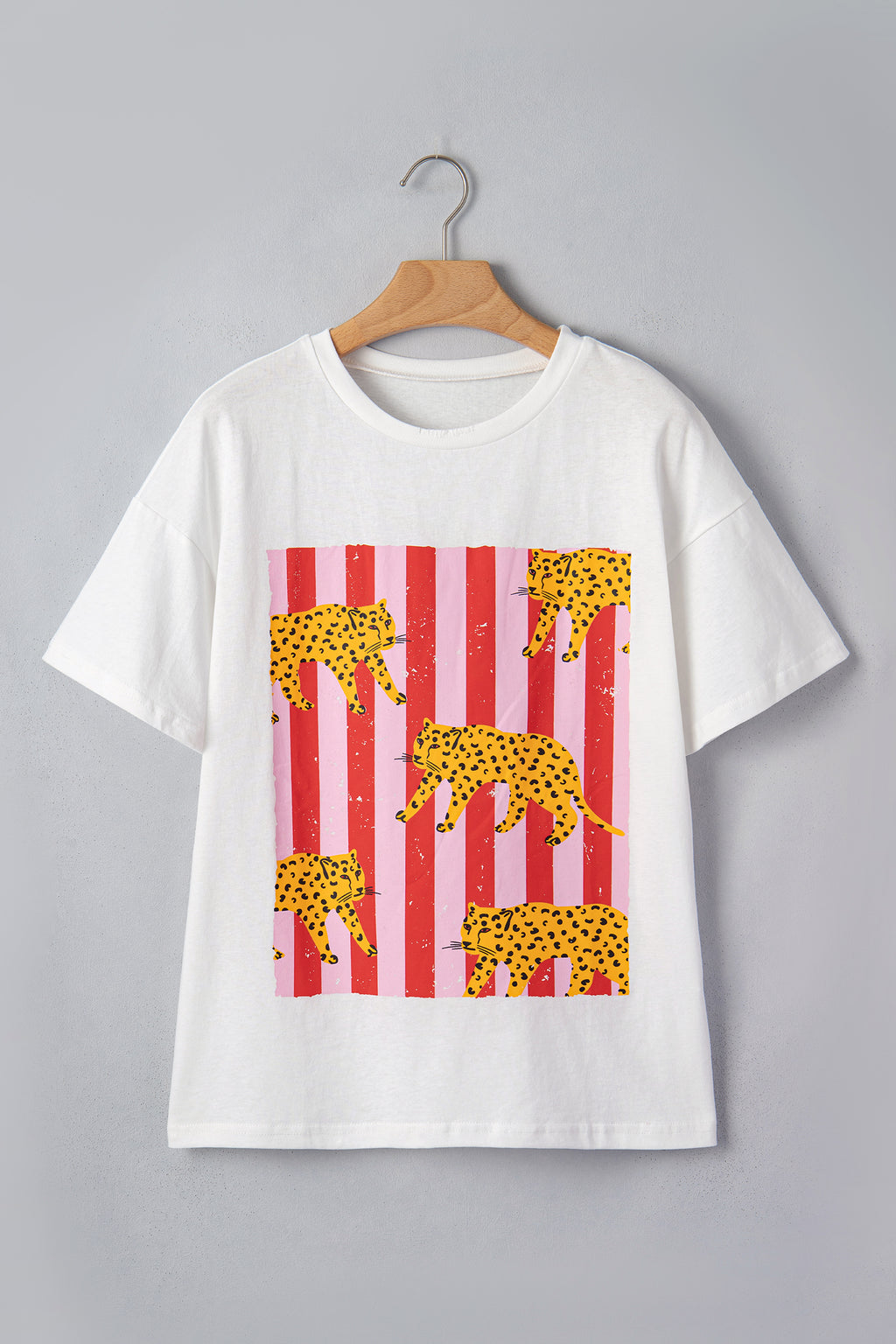 White Cheetah Striped Print Retro Fashion Graphic Tee