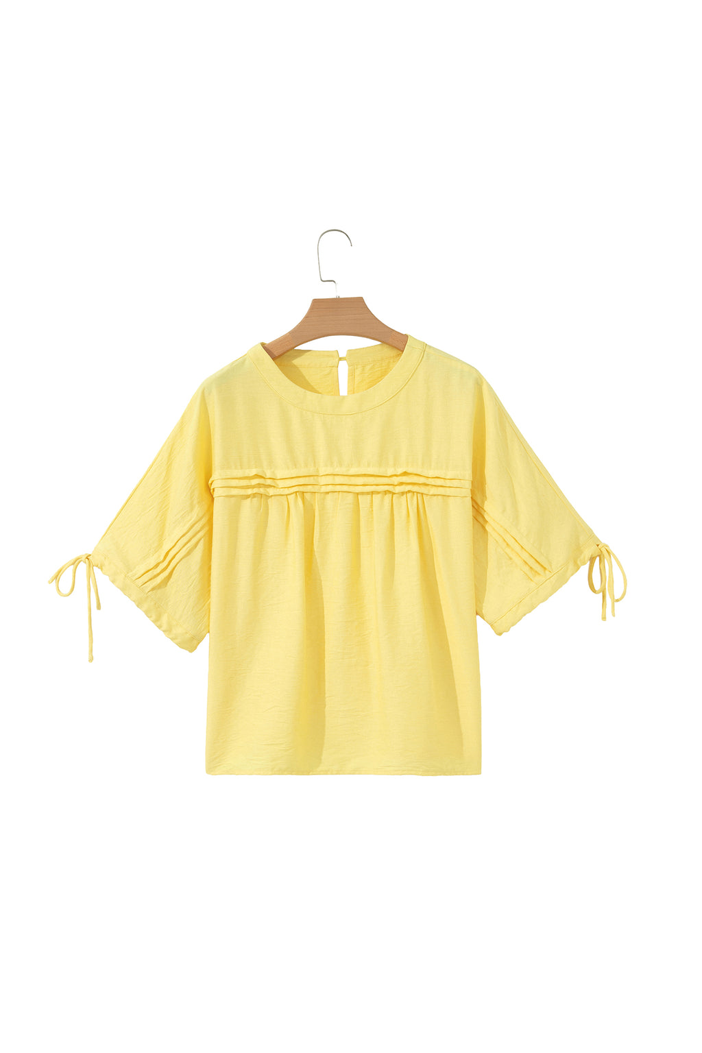 Yellow Cream Tie Half Sleeve Pleated Detail Babydoll Blouse