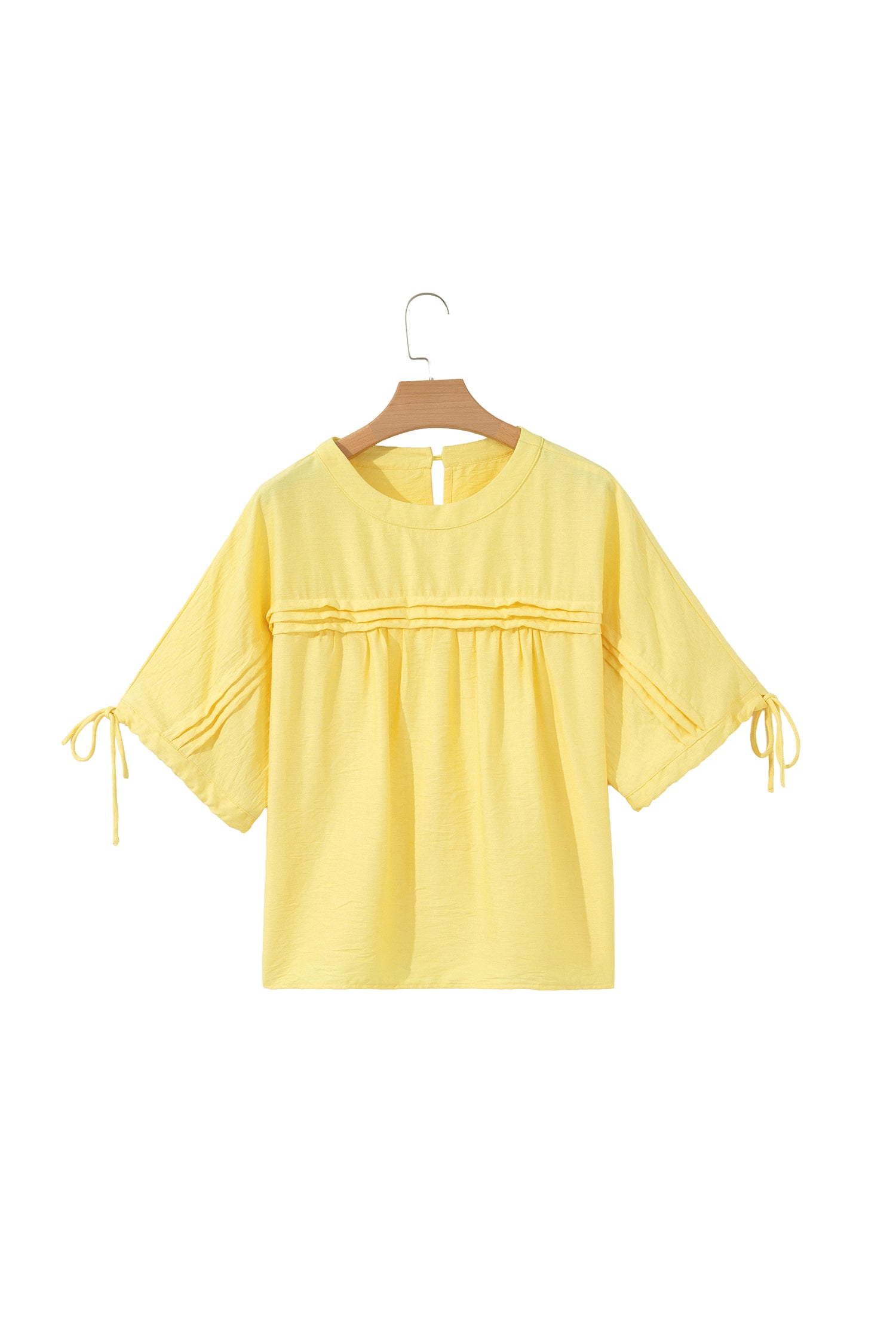 Yellow Cream Tie Half Sleeve Pleated Detail Babydoll Blouse