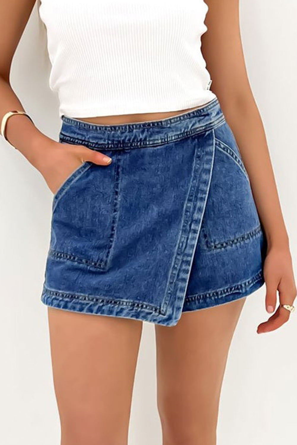 Wrapped Mini Denim Skort