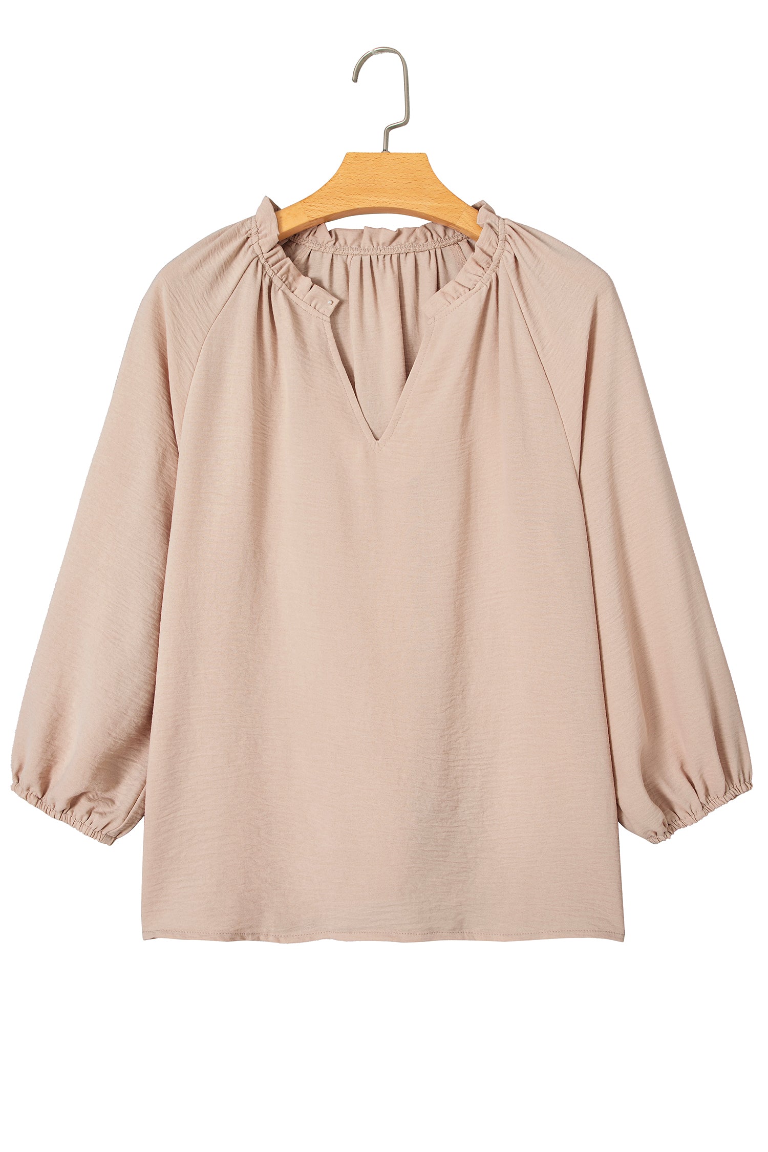 Parchment V Neck Gathered Cuff Three Quarter Sleeve Blouse