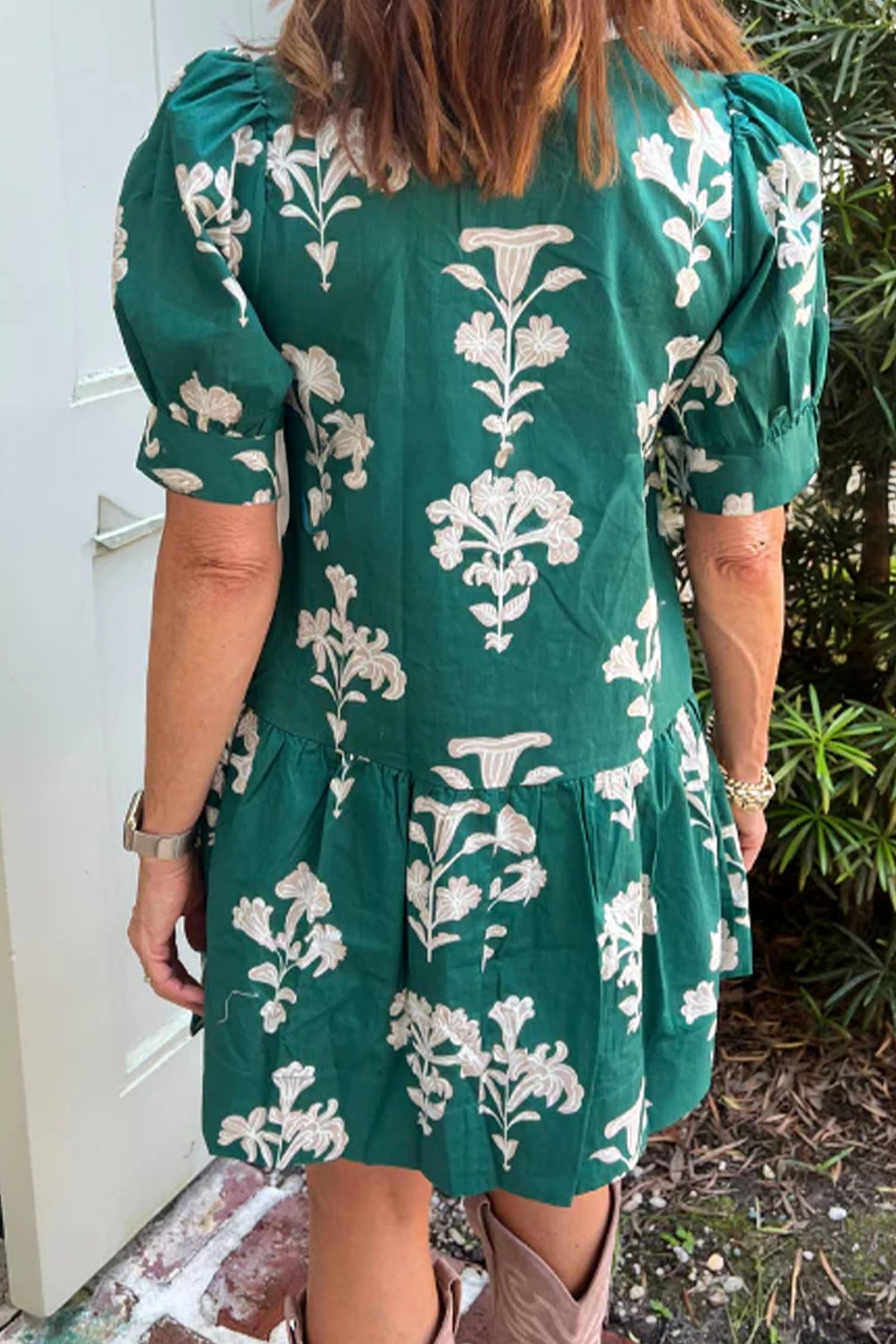 Green Frilled Floral Mini Dress
