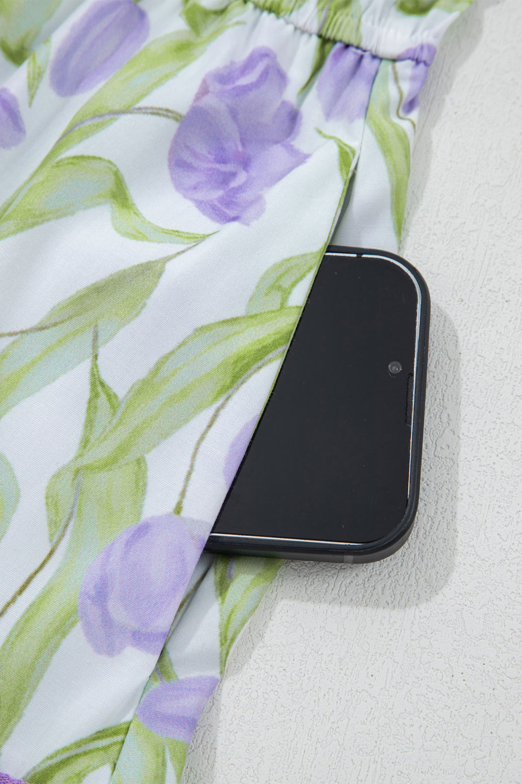 Purple Tulip Floral Print Contrast Trim Midi Dress